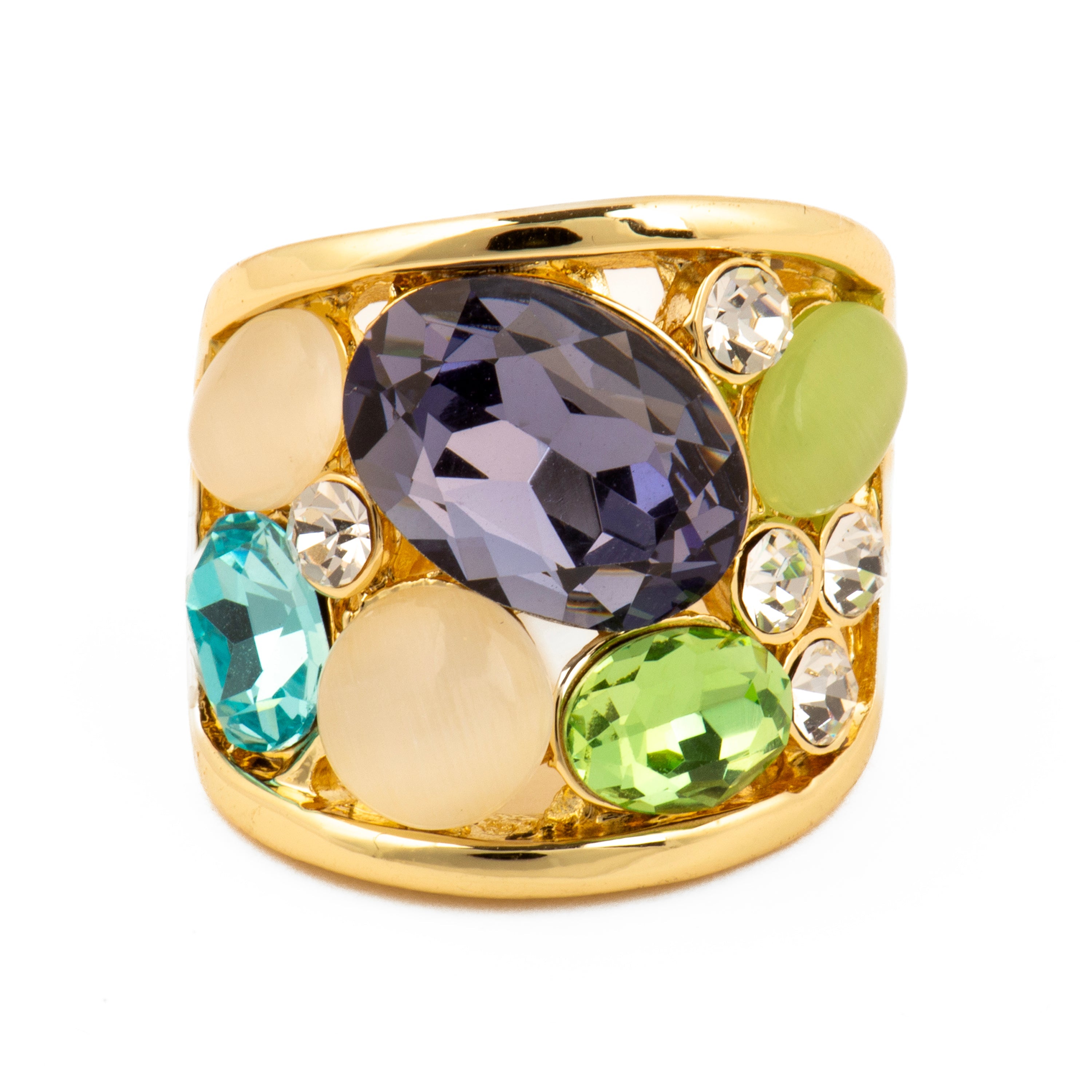 Anillo de Cuarzo Hidrotermal Multicolor acabado en oro amarillo de 18k - Ferio