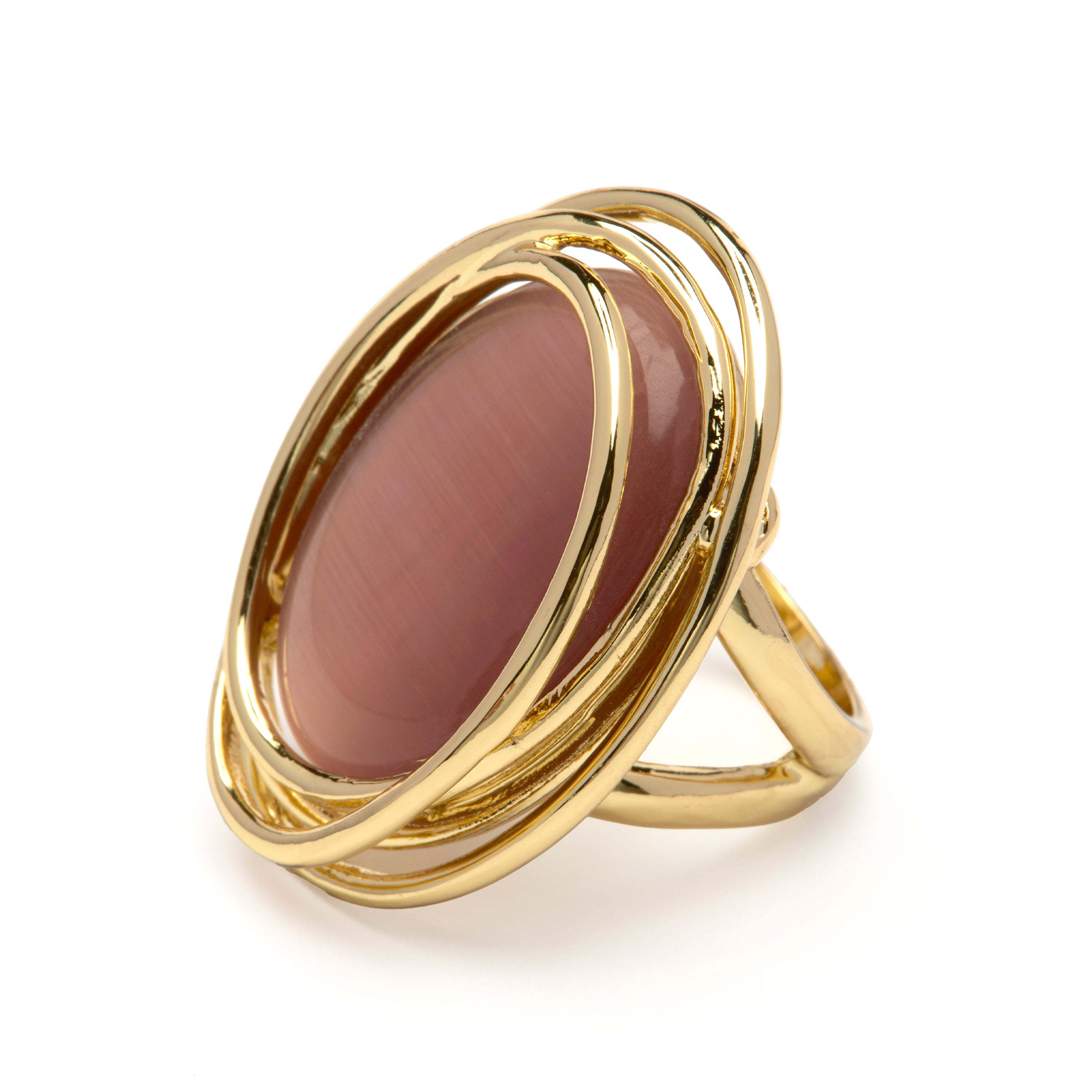 Brown Cat's Eye Ring finished in 18k yellow gold - Tijahu