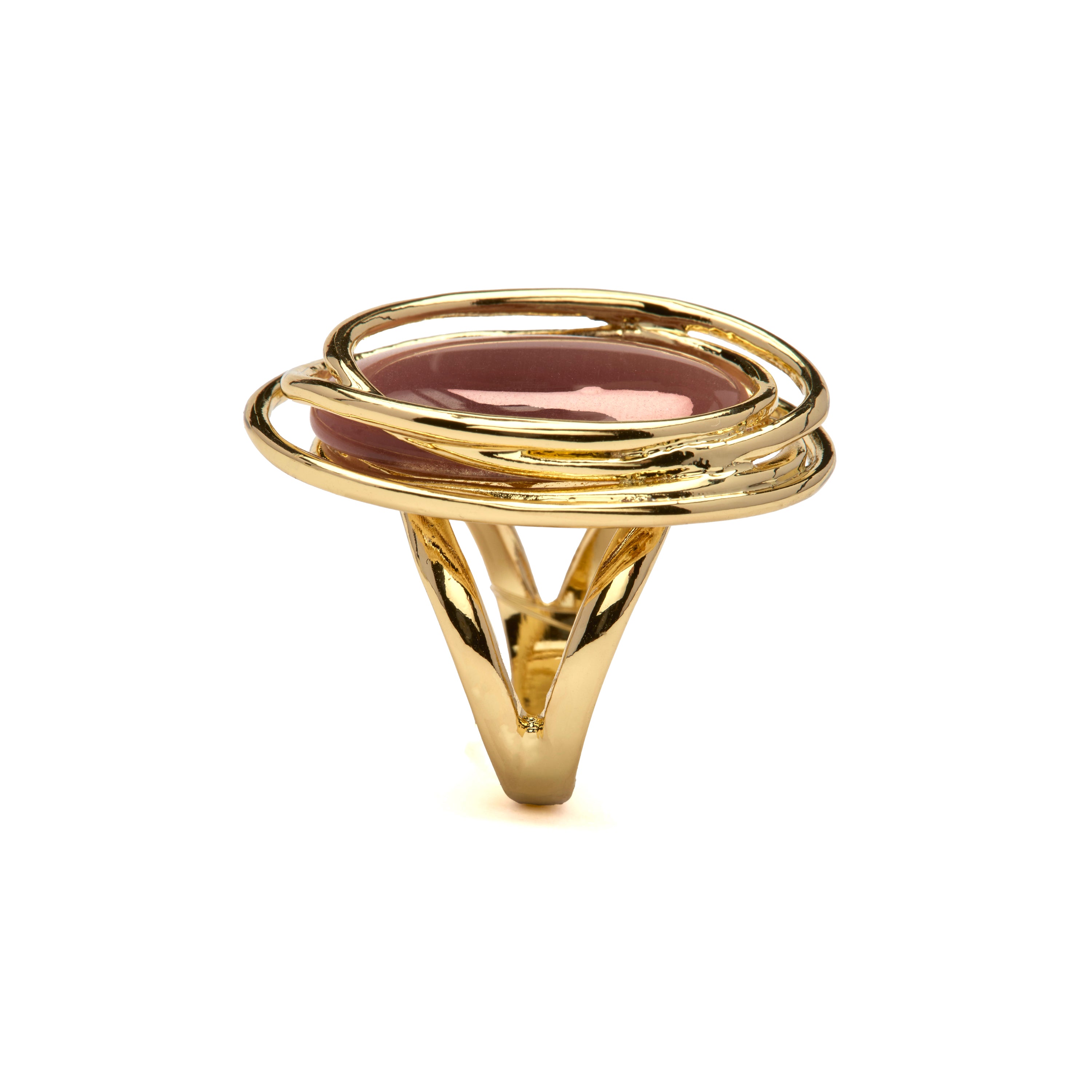 Bague œil de chat marron finition en or jaune 18k - Tijahu