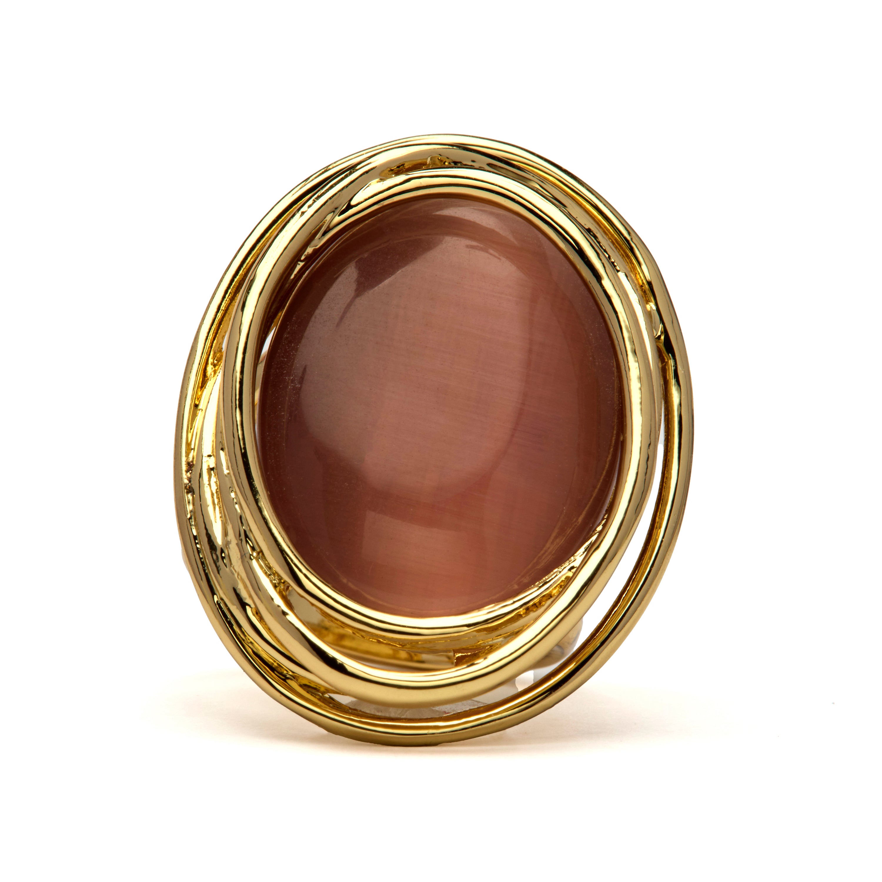 Bague œil de chat marron finition en or jaune 18k - Tijahu