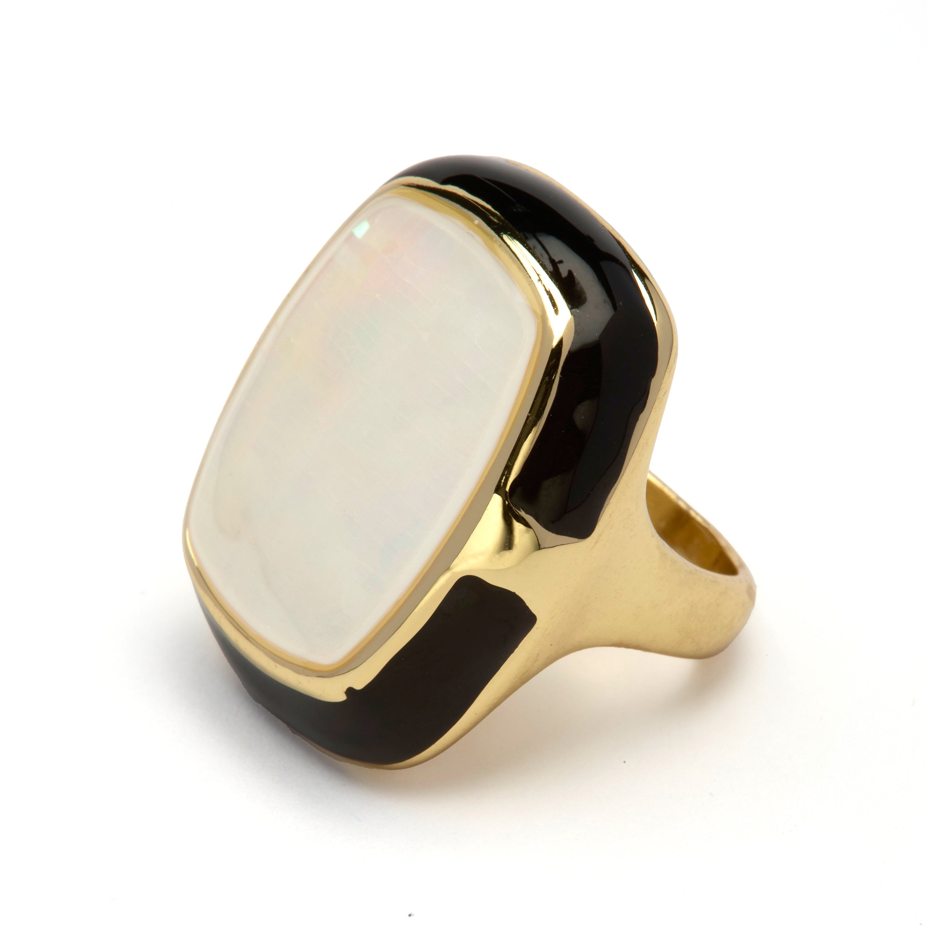 Anillo de Madreperla Blanca acabado en oro amarillo de 18k - Rounki