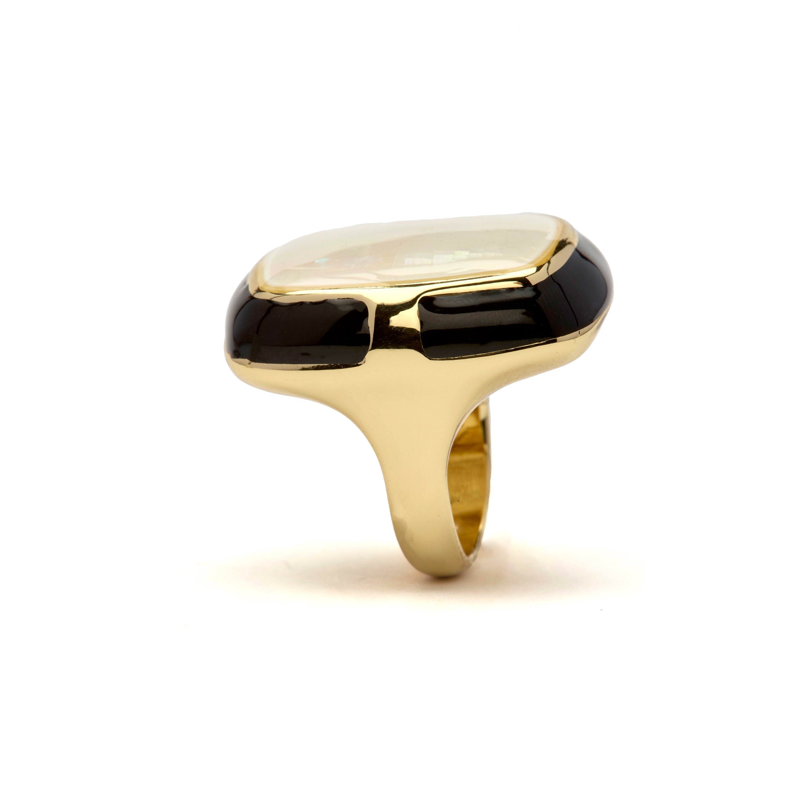Anillo de Madreperla Blanca acabado en oro amarillo de 18k - Rounki