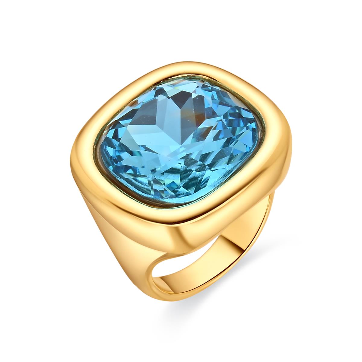 Anello finito in oro giallo 18k e Cristallo Blu - Cuako