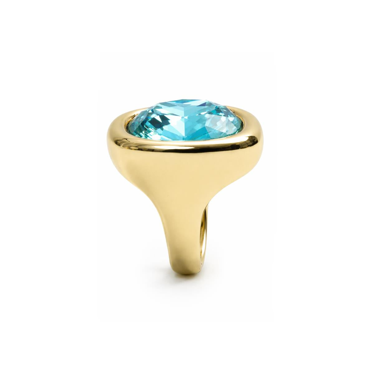 Anello finito in oro giallo 18k e Cristallo Blu - Cuako