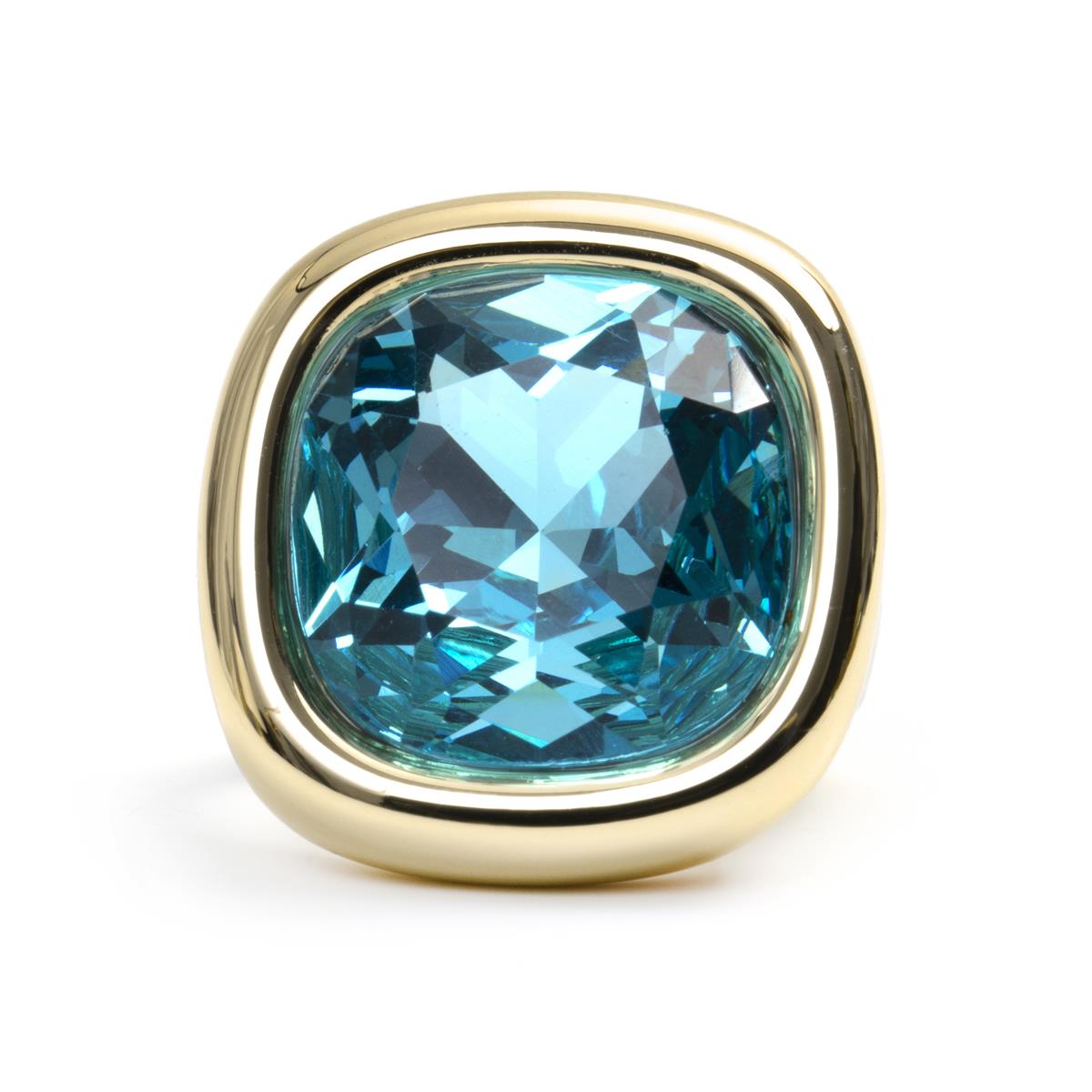 Anello finito in oro giallo 18k e Cristallo Blu - Cuako