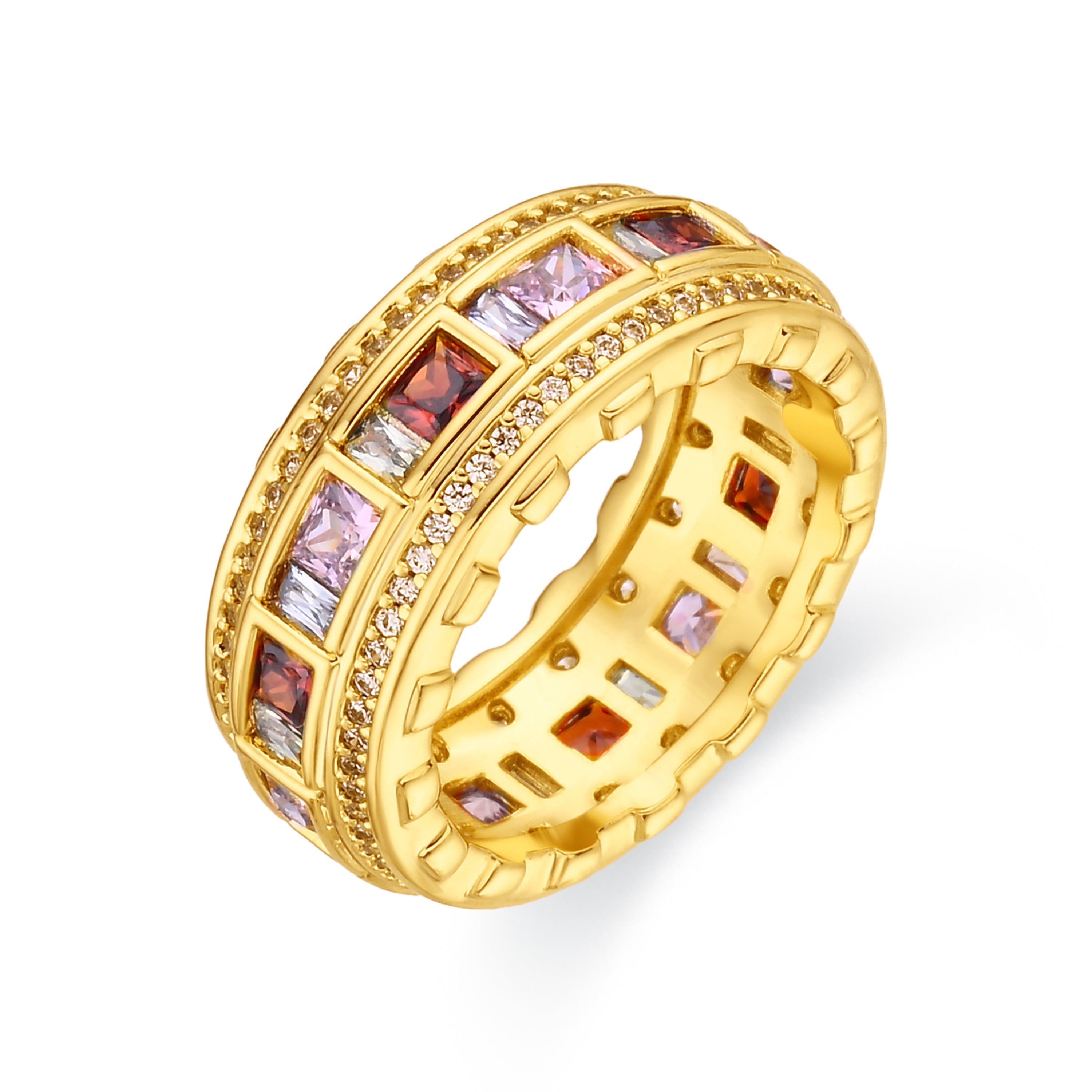 Anel de zircónia multicolor com acabamento em ouro amarelo de 18k - Niodoc