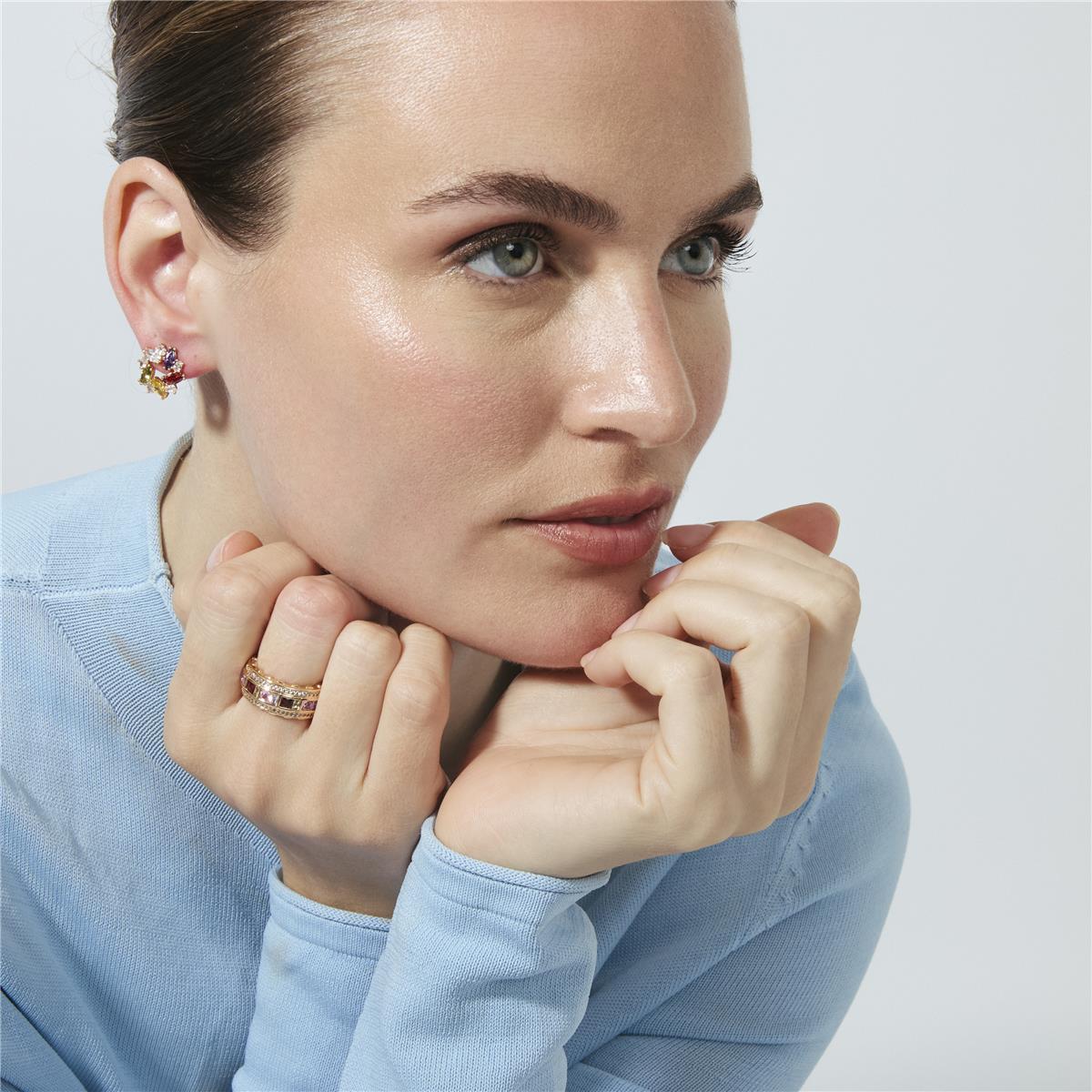 Anel de zircónia multicolor com acabamento em ouro amarelo de 18k - Niodoc