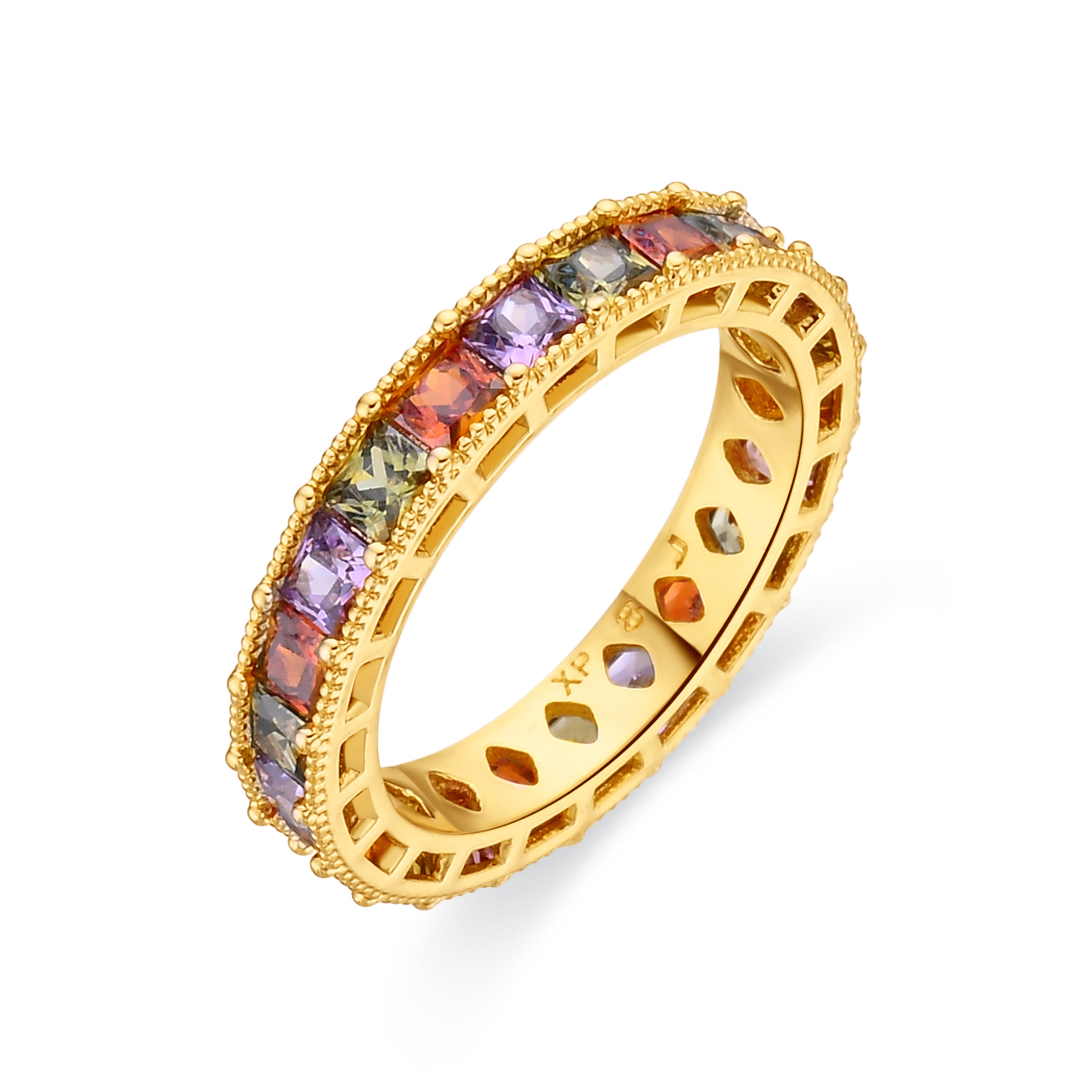 Anel de zircónia multicolor com acabamento em ouro amarelo de 18k - Camilko