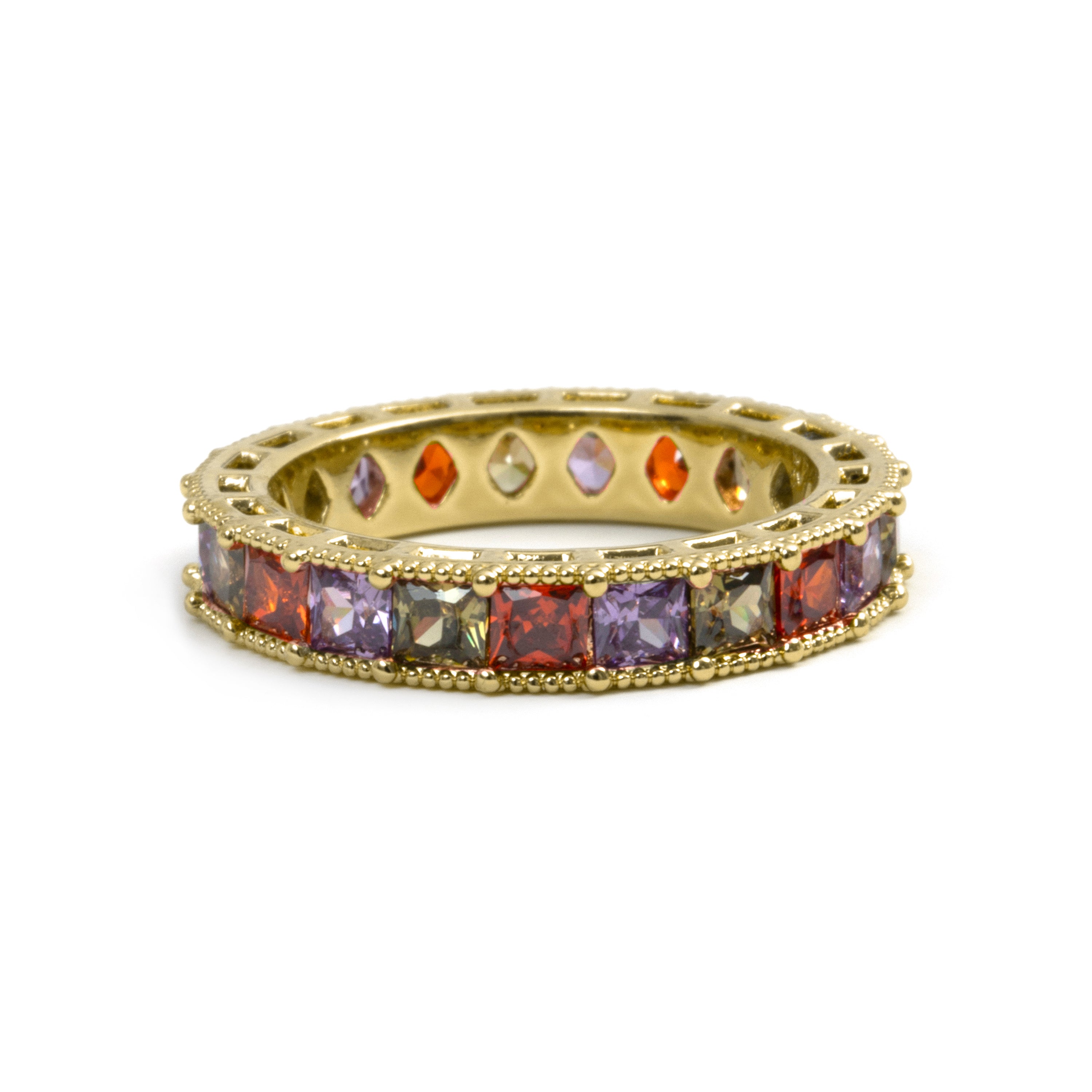 Bague en zircon multicolore finition or jaune 18 carats - Camilko