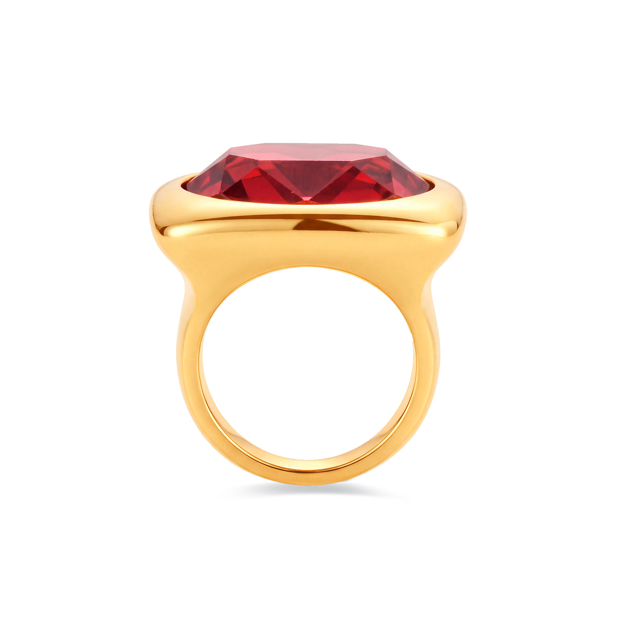 Anello in cristallo rosso con finitura in oro giallo 18 carati - Sisro