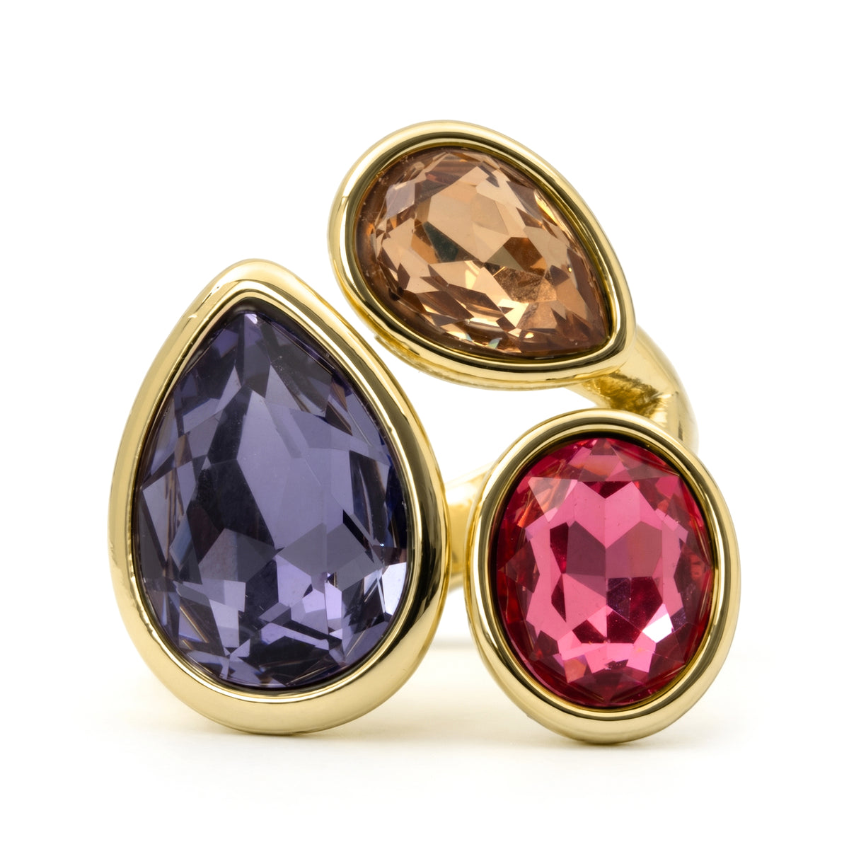 Anillo de Cristal Multicolor acabado en oro amarillo de 18k - Moodab