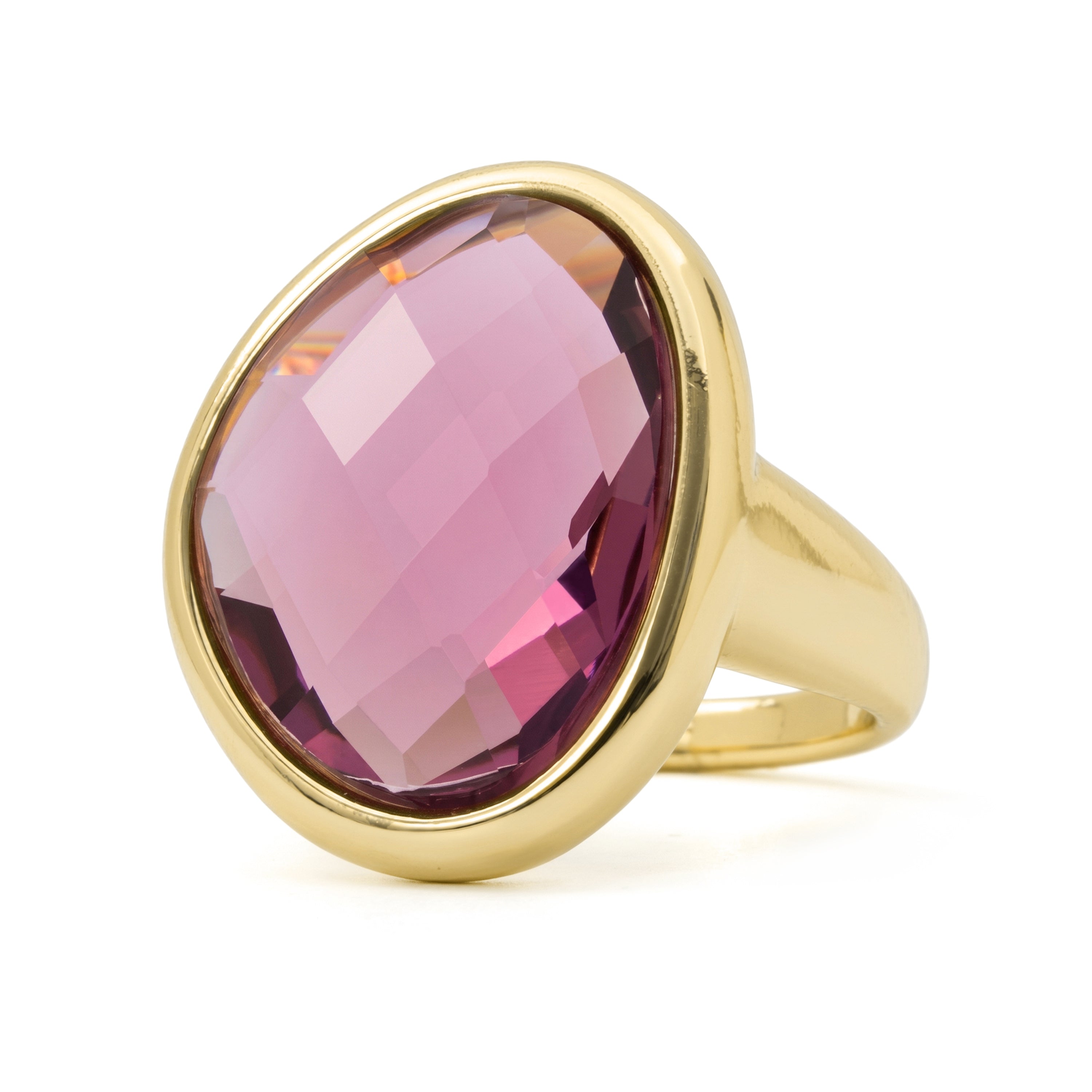 Anillo de Cristal Morado acabado en oro amarillo de 18k - Rimya