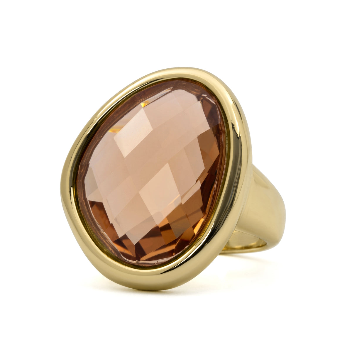 Bague en cristal champagne plaquée or jaune 18 carats - Rimya