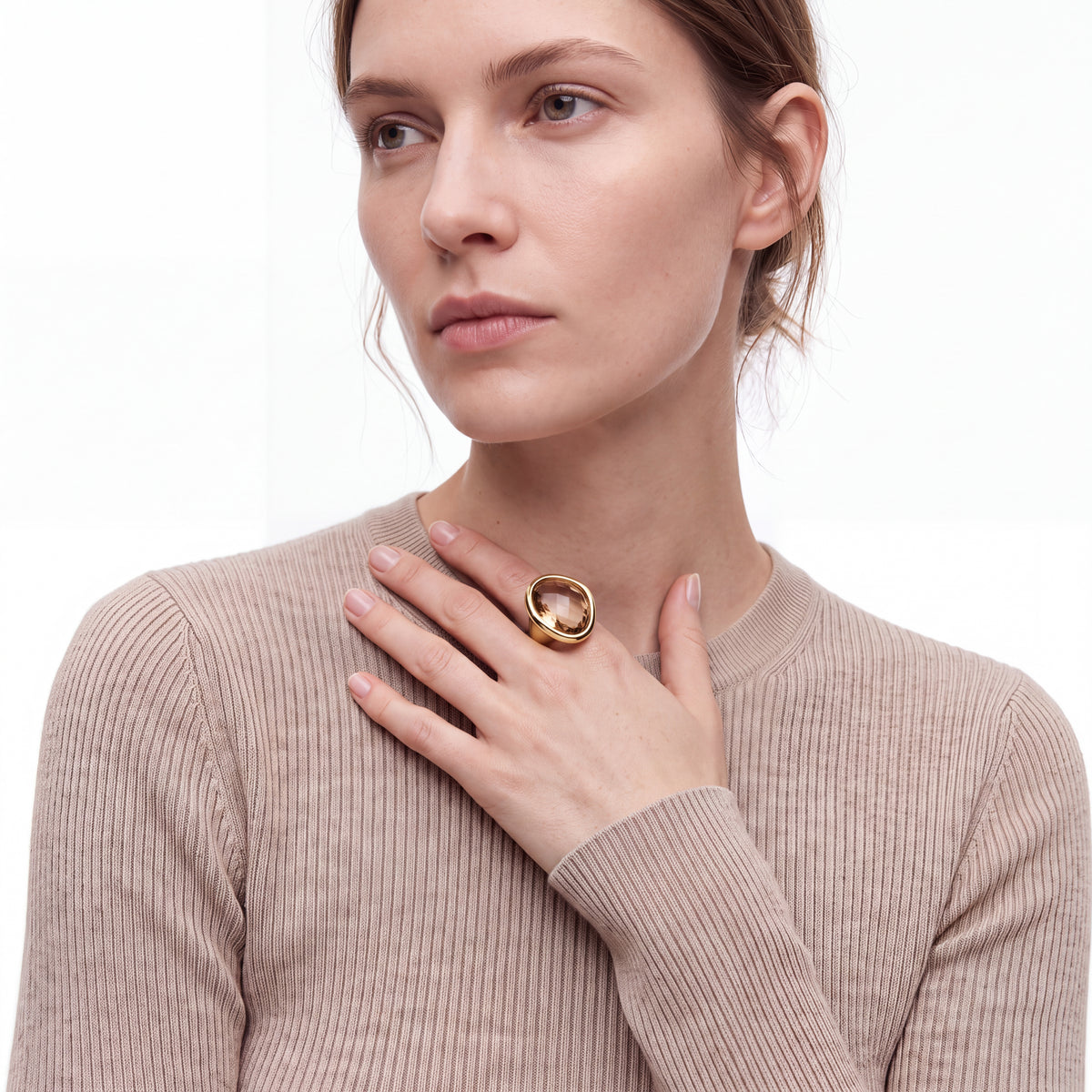 Anello in cristallo Champagne con finitura in oro giallo 18k - Rimya