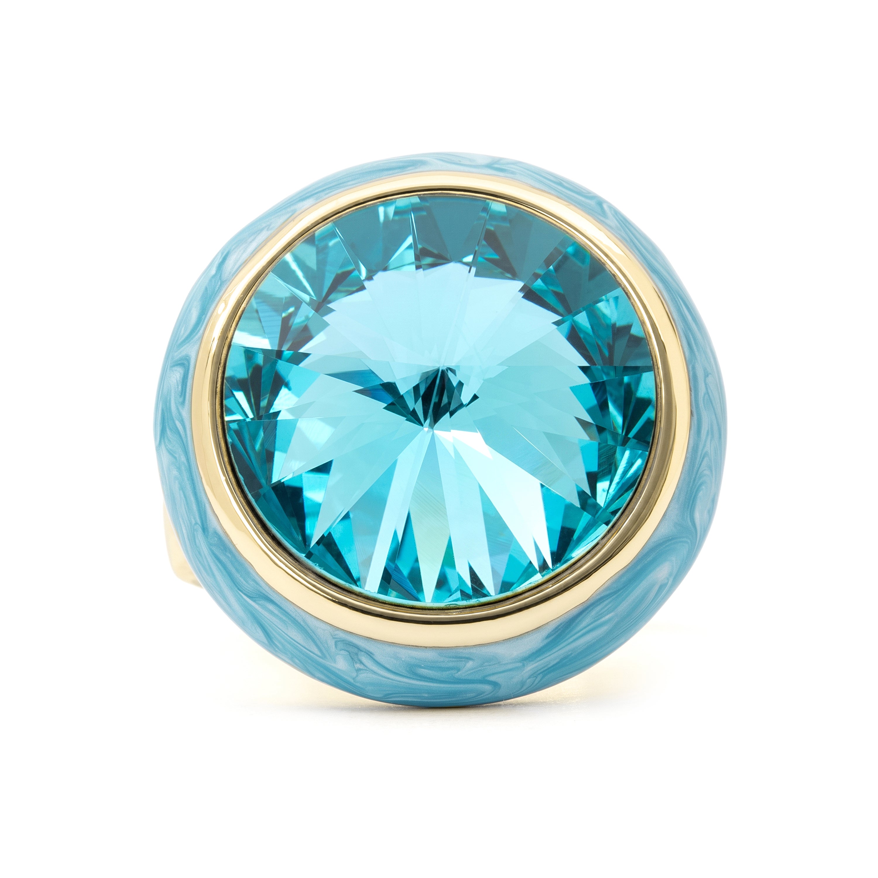 Blue crystal ring with an 18k yellow gold finish - Krimley