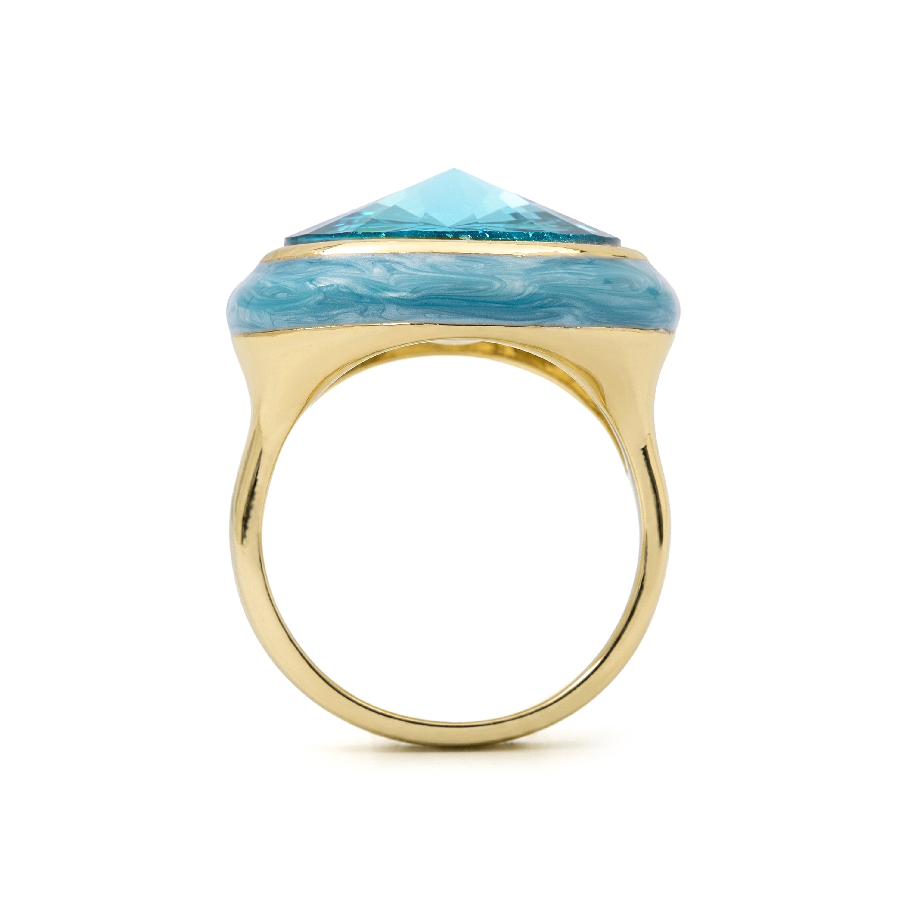 Blue crystal ring with an 18k yellow gold finish - Krimley