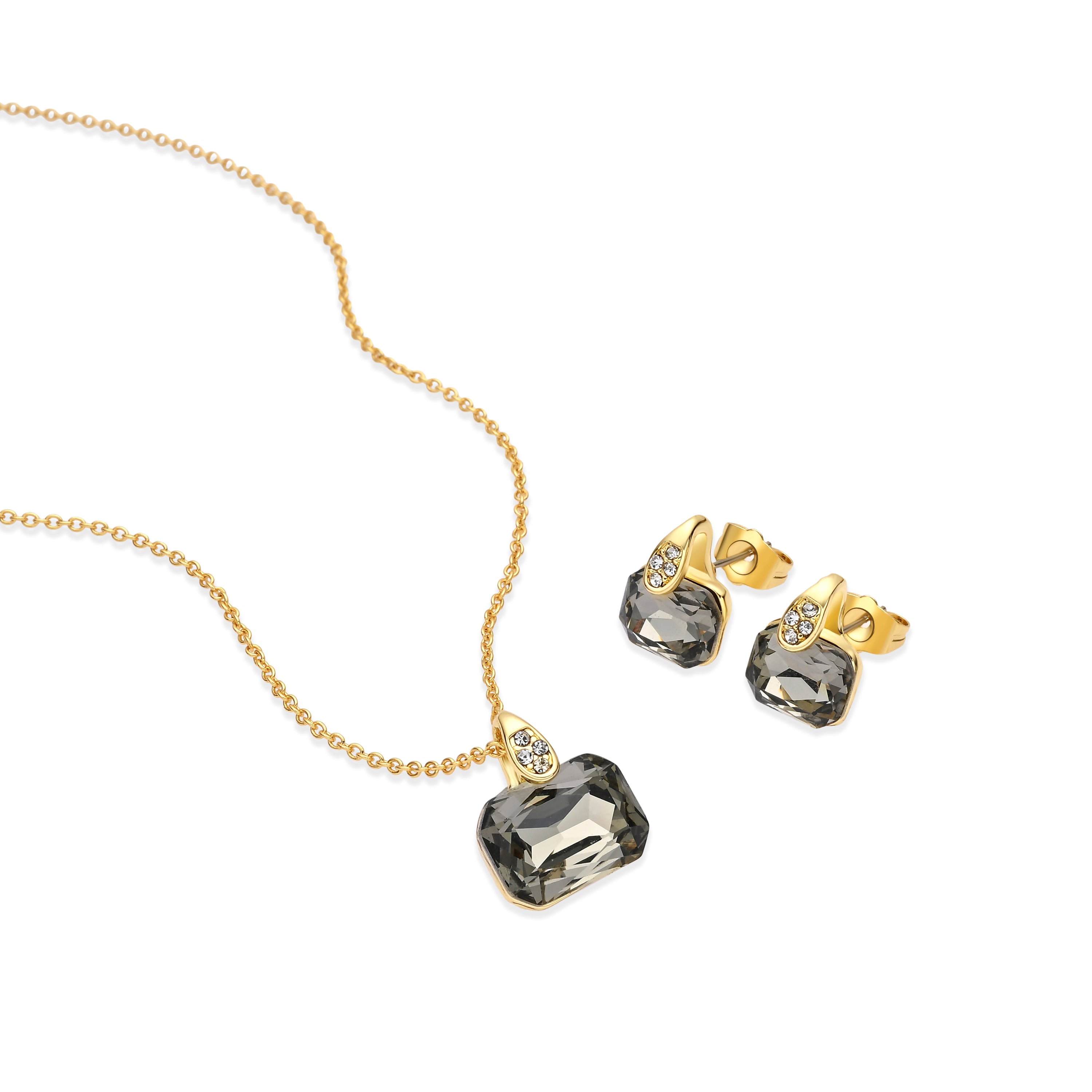 Conjuntos de Aleación de Metal y Cristal Gris acabado en oro amarillo de 18k - Garbar