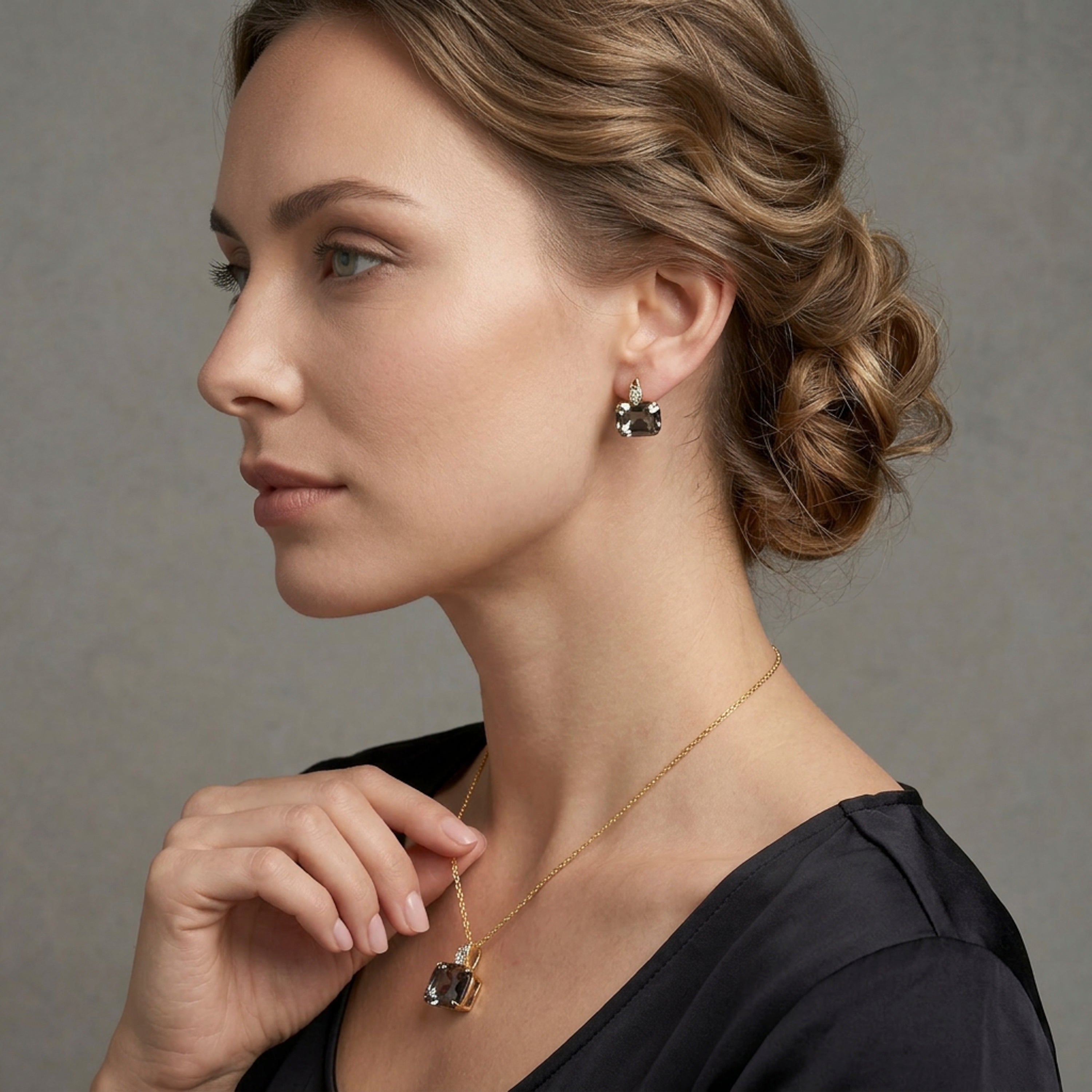 18k Gelbgold-finish Graue Metall- und Kristalllegierung Sets - Garbar