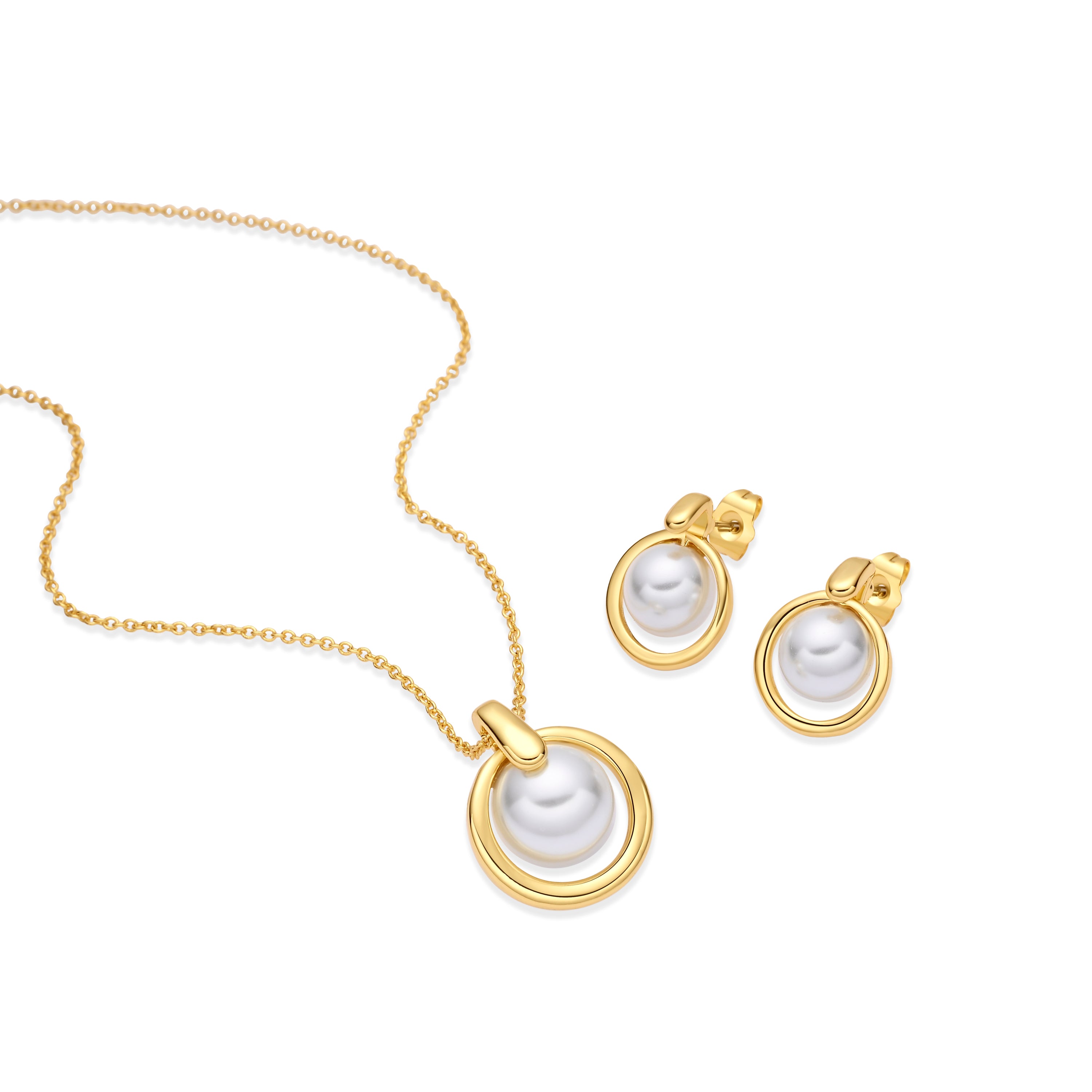 Conjuntos de Aleación de Metal y Perla Blanca acabado en oro amarillo de 18k - Farsai