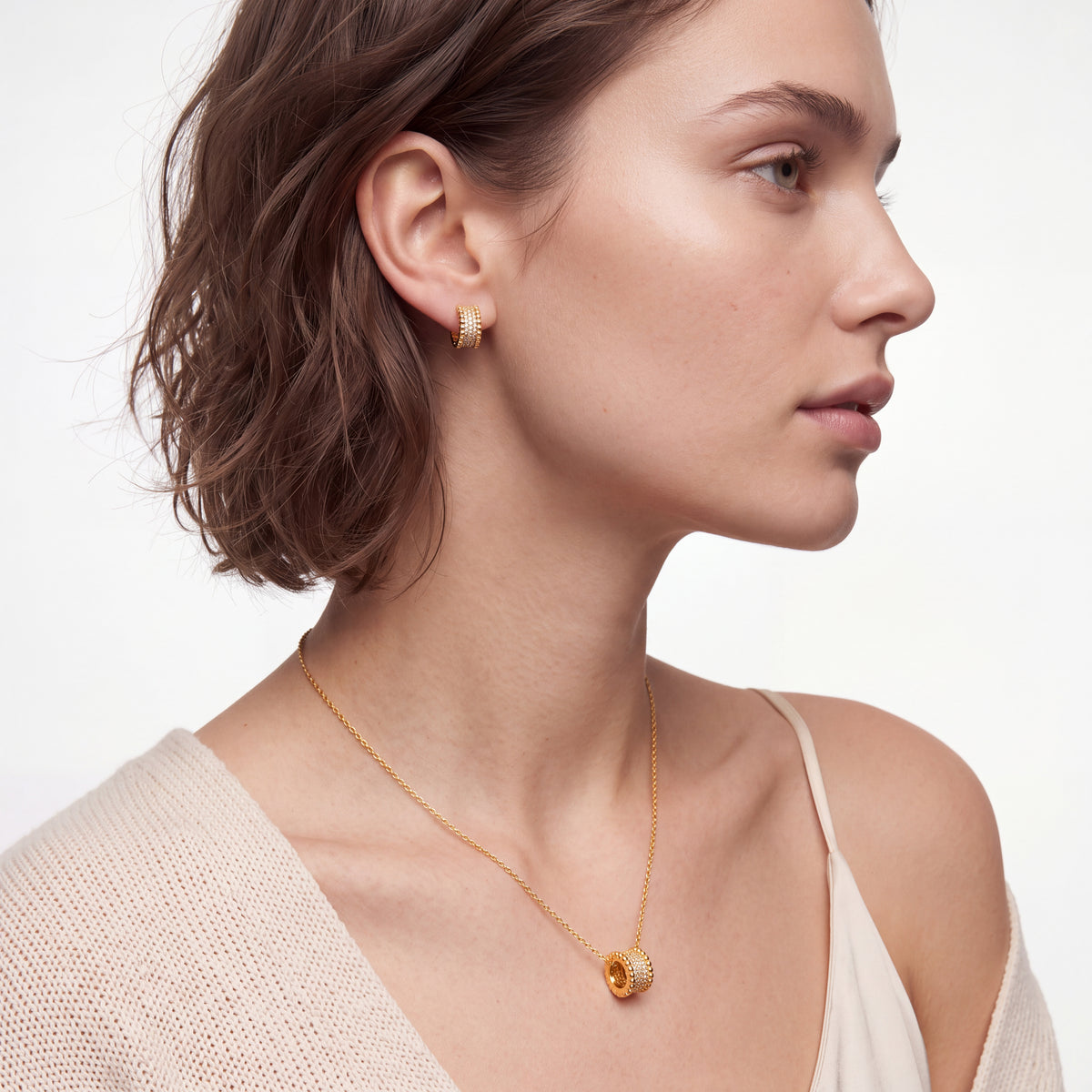 Conjunto com zircónia brilhante com acabamento em ouro amarelo de 18 quilates - Safu