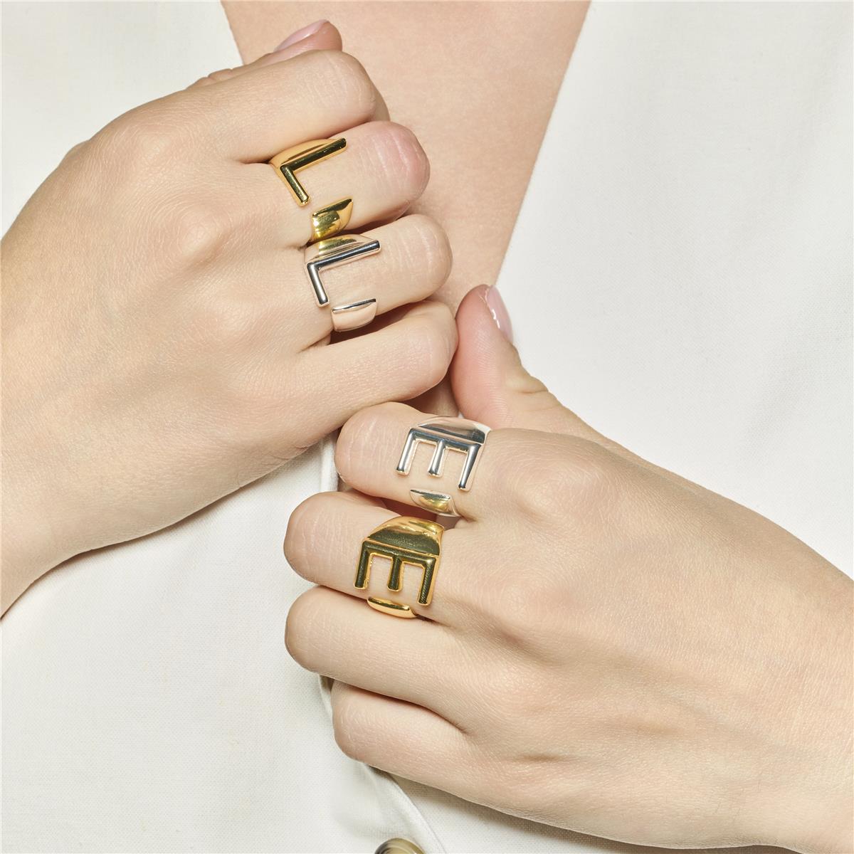 925 Sterling Silver Ring with Brilliant Zirconia finished in Rhodium - Alphabet