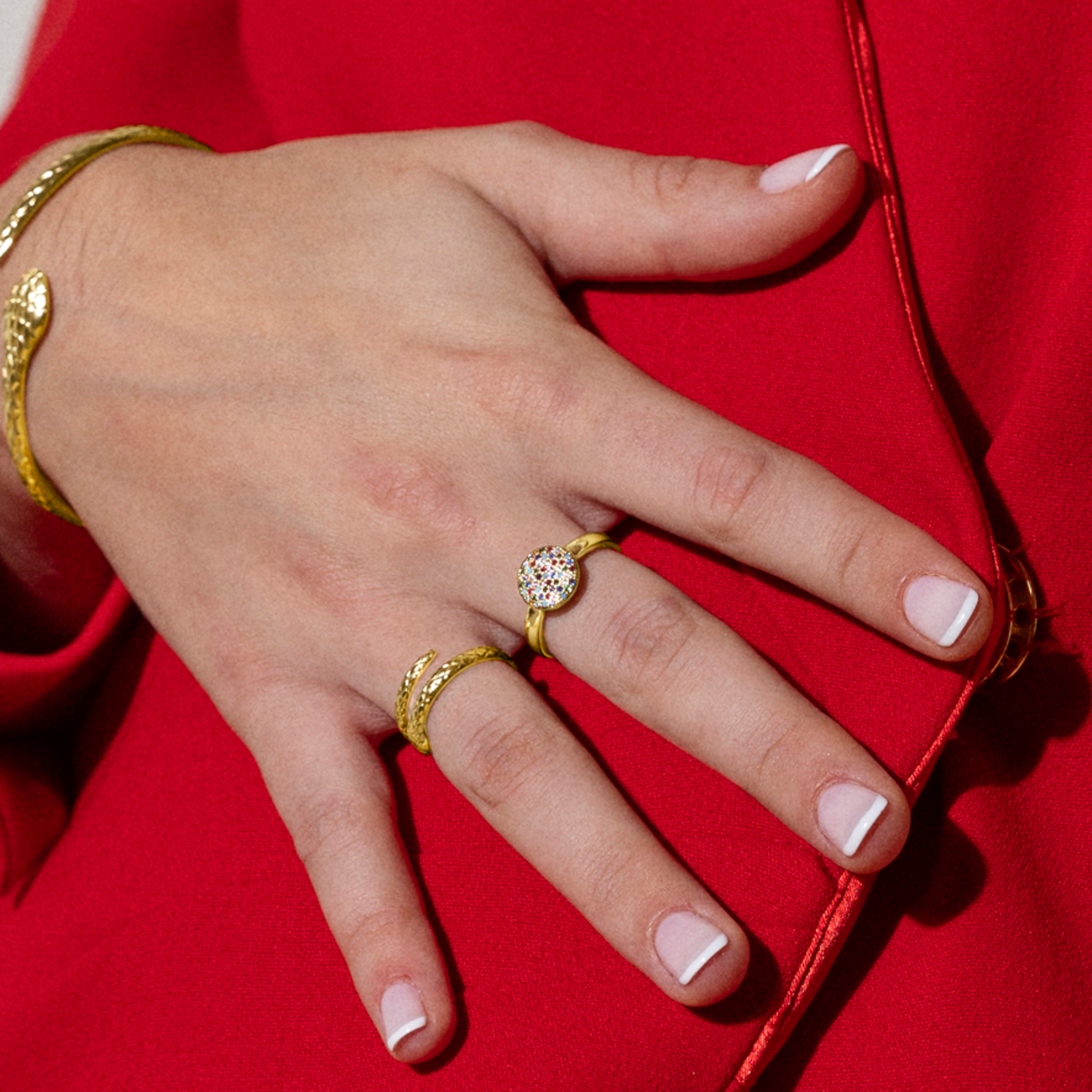 Ring with Multicolor Cubic Zirconia finished in 18K yellow gold - Cuix