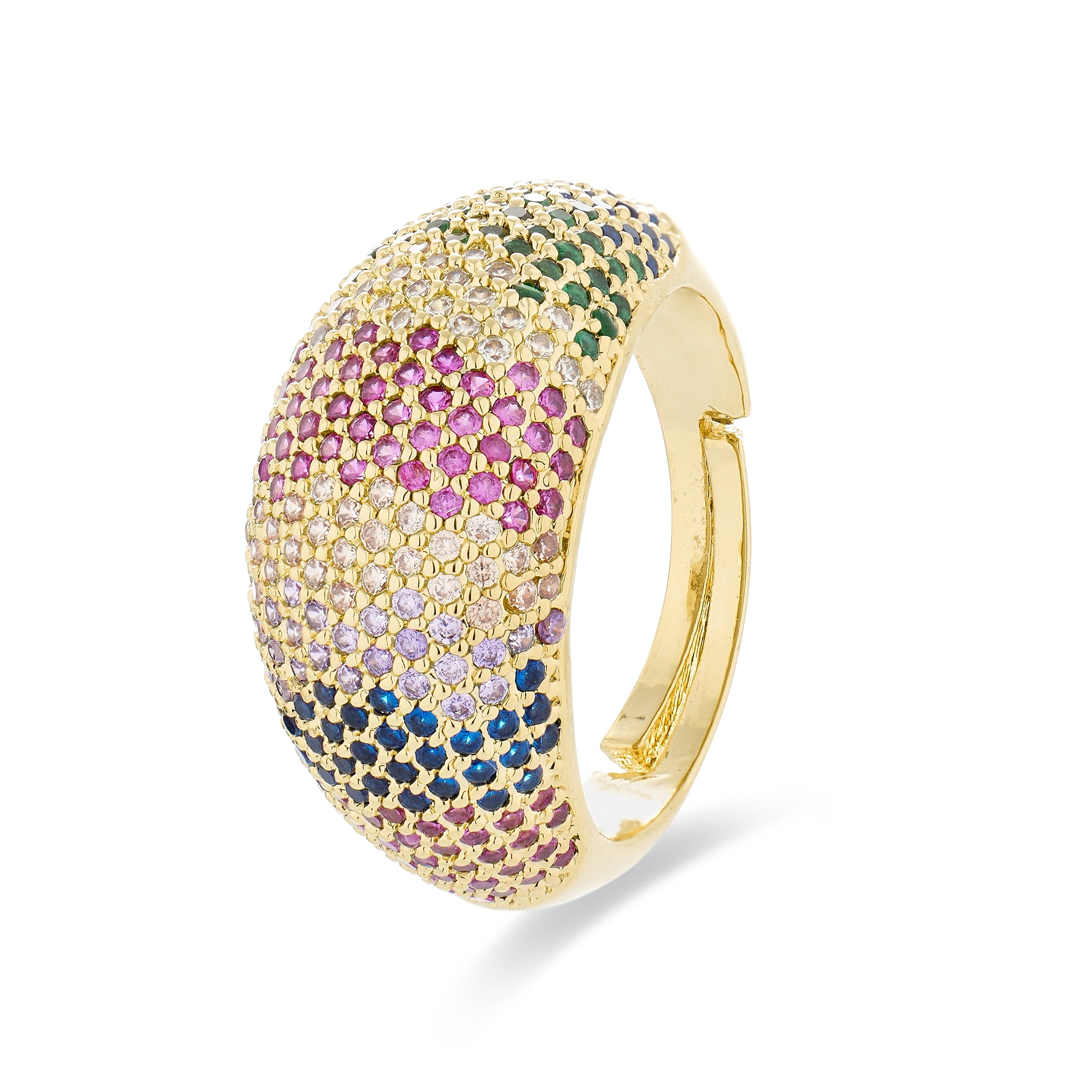 Anel com zircónia multicolor acabamento em ouro amarelo de 18K - Ikahi