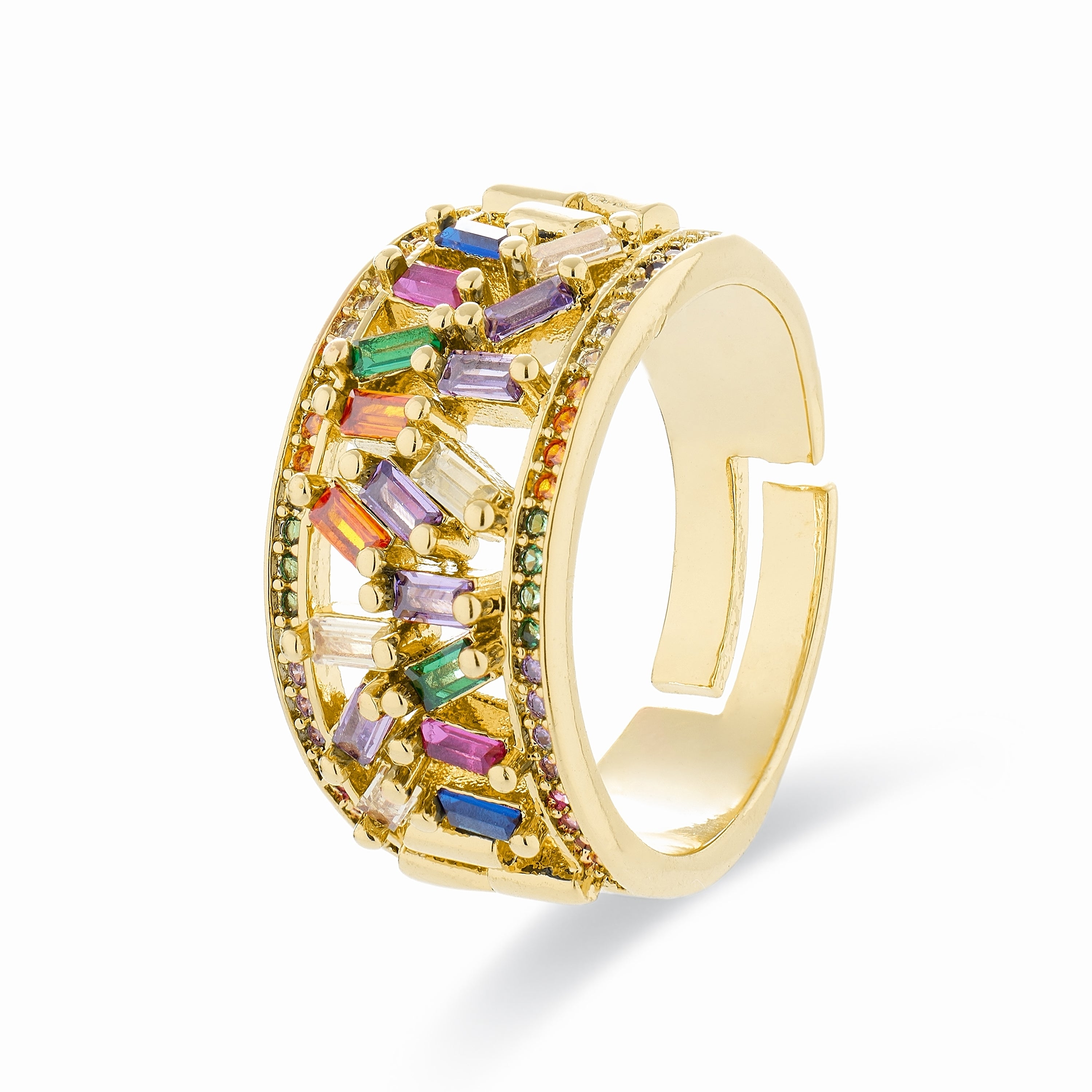Ring mit mehrfarbiger Zirkonia, vergoldet in 18K Gelbgold - Fabeu