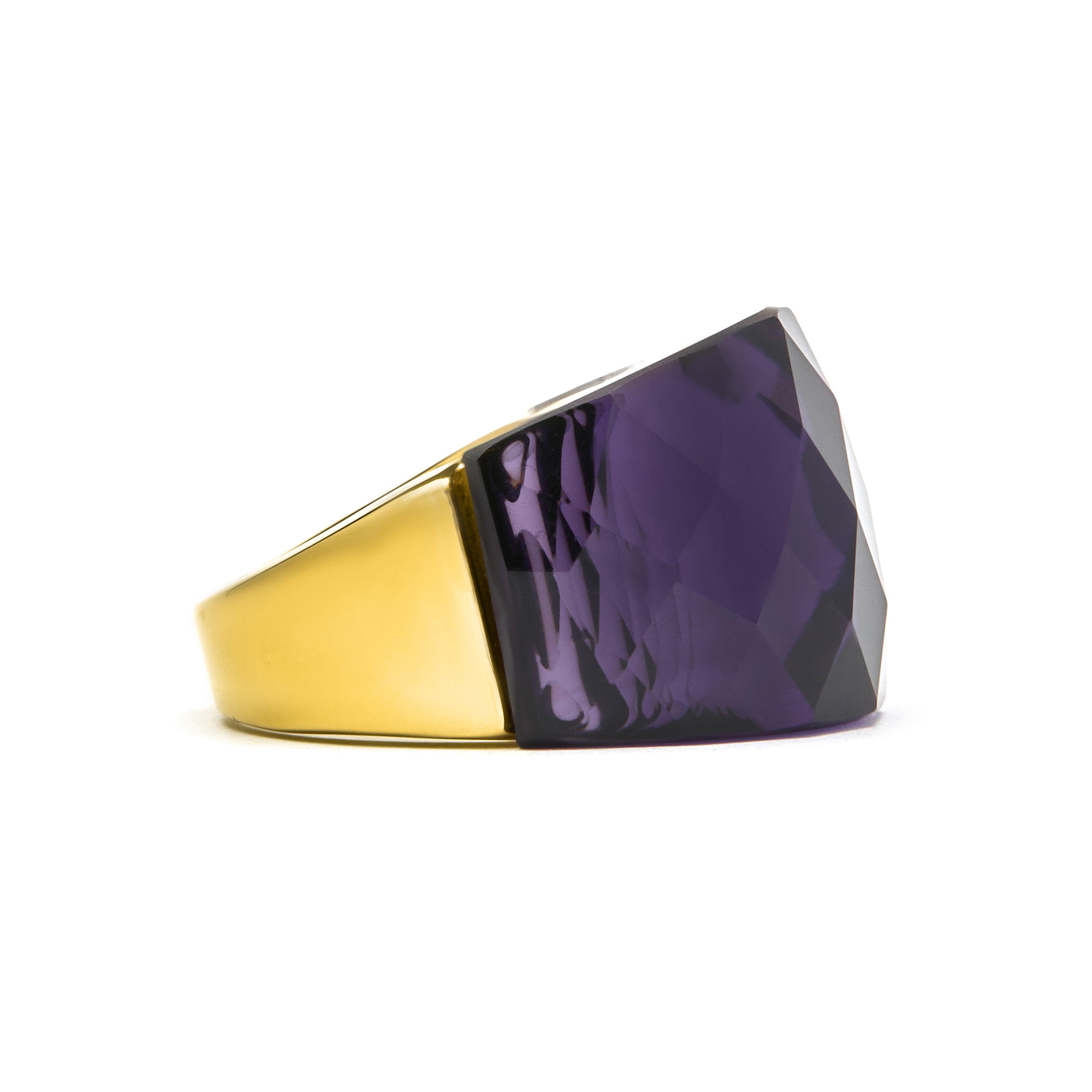 Ring mit hydrothermalem Quarz Onyx, vergoldet mit 18K Gelbgold - Fadino