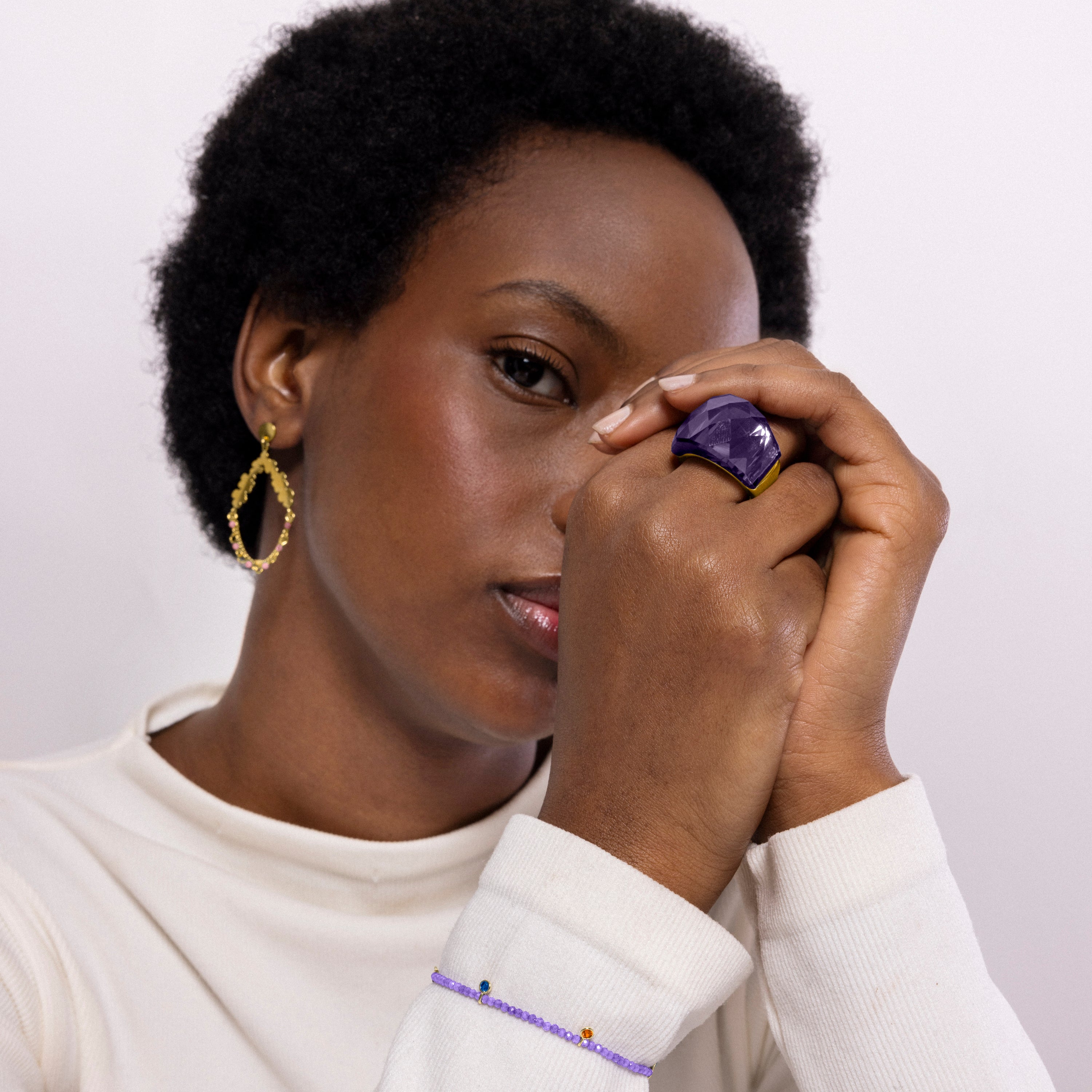 Ring mit hydrothermalem Quarz Onyx, vergoldet mit 18K Gelbgold - Fadino