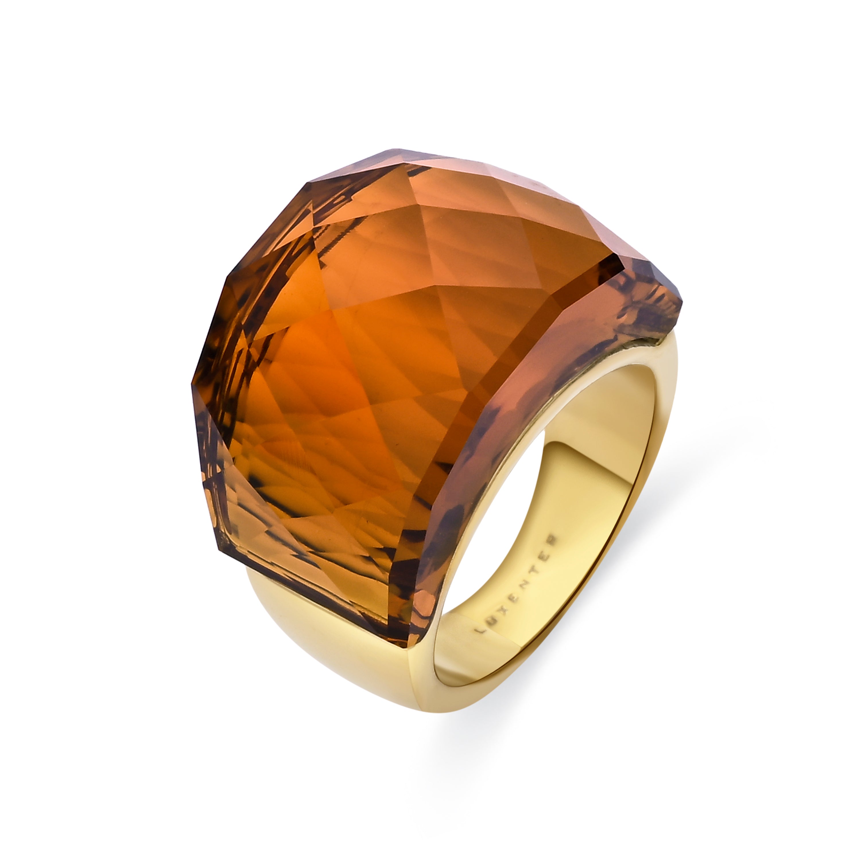 Anillo de Cuarzo Hidrotermal Naranja acabado en oro amarillo de 18k - Fadino