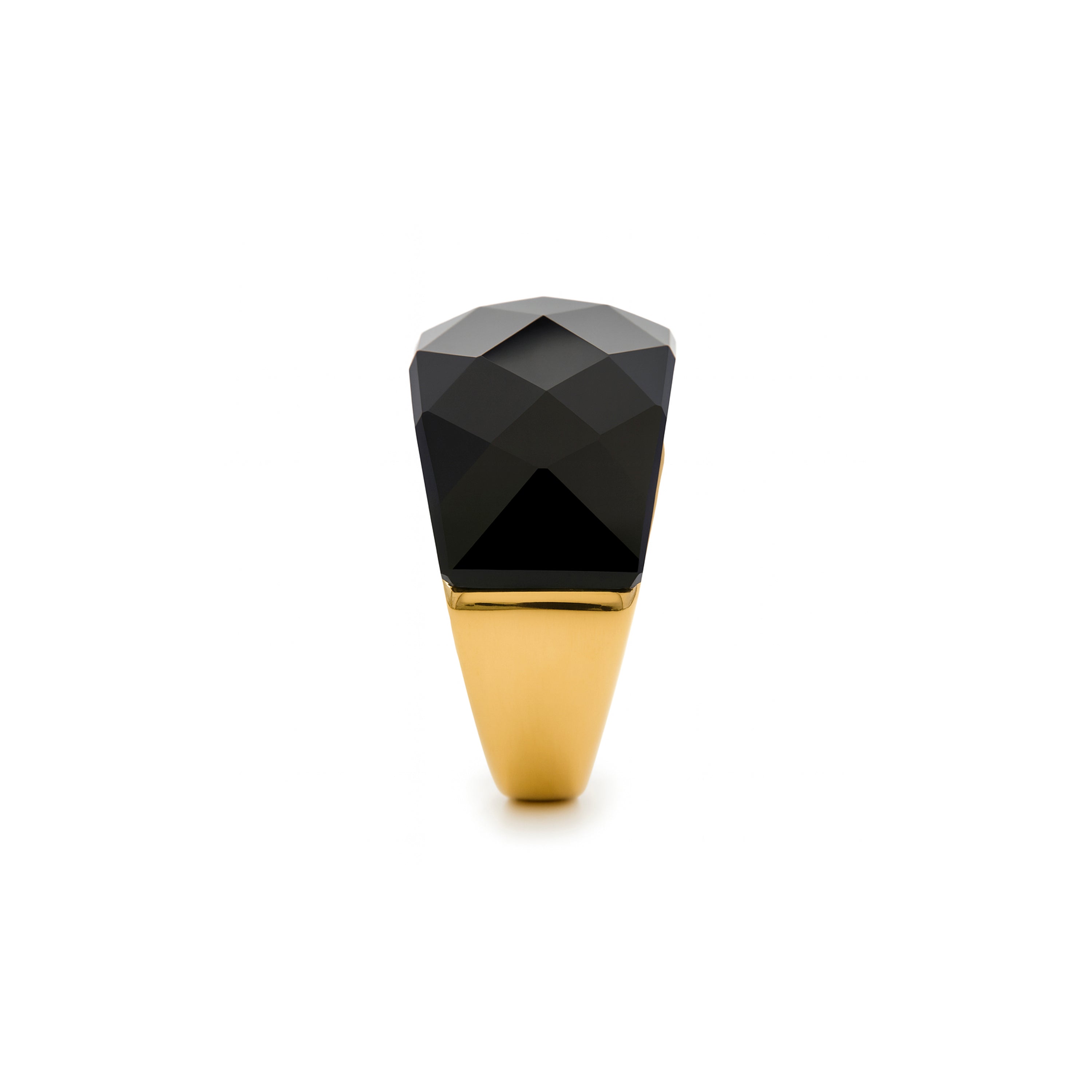 Ring mit hydrothermalem Quarz, Onyx, vergoldet mit 18K Gelbgold - Hianvi