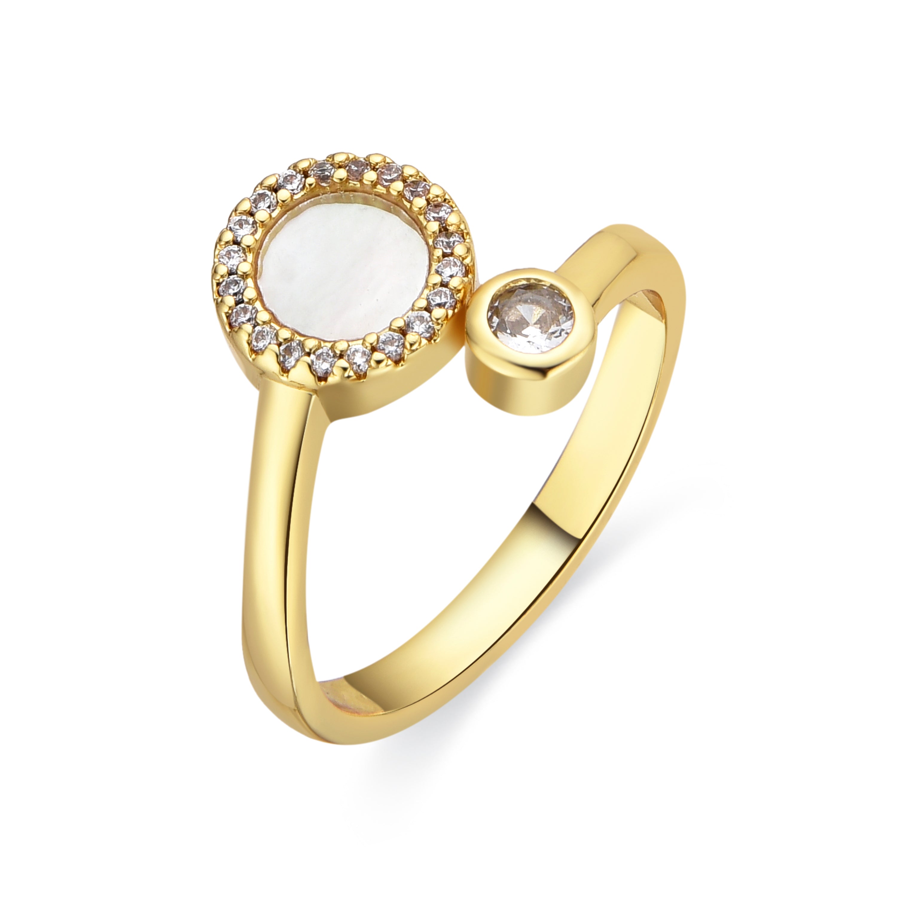 Bague avec Nacre Blanche finition or 18k - Yaran