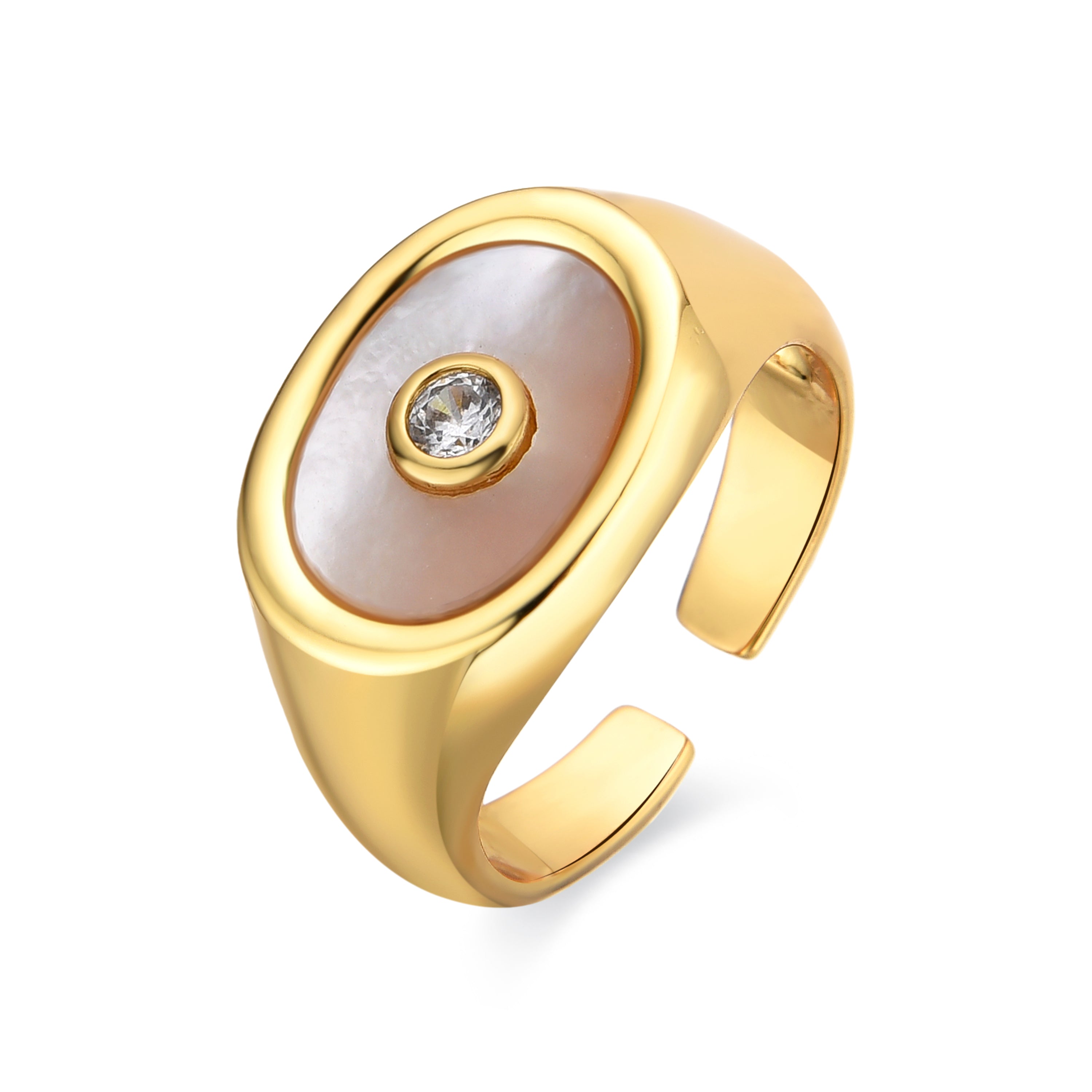 Anel com Madrepérola Branca acabamento ouro 18k - Staxo