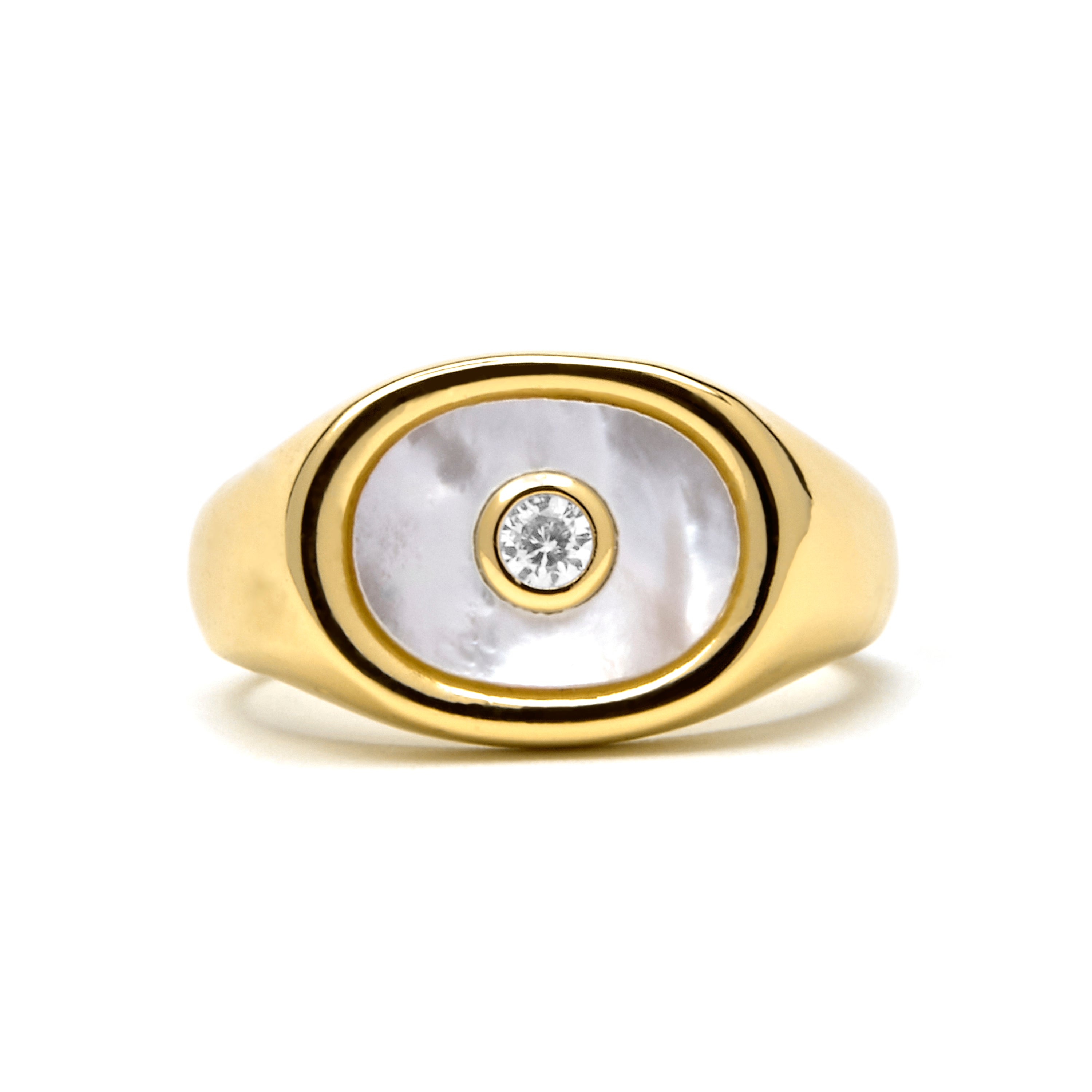 Ring with White Mother of Pearl finished in 18k gold - Staxo