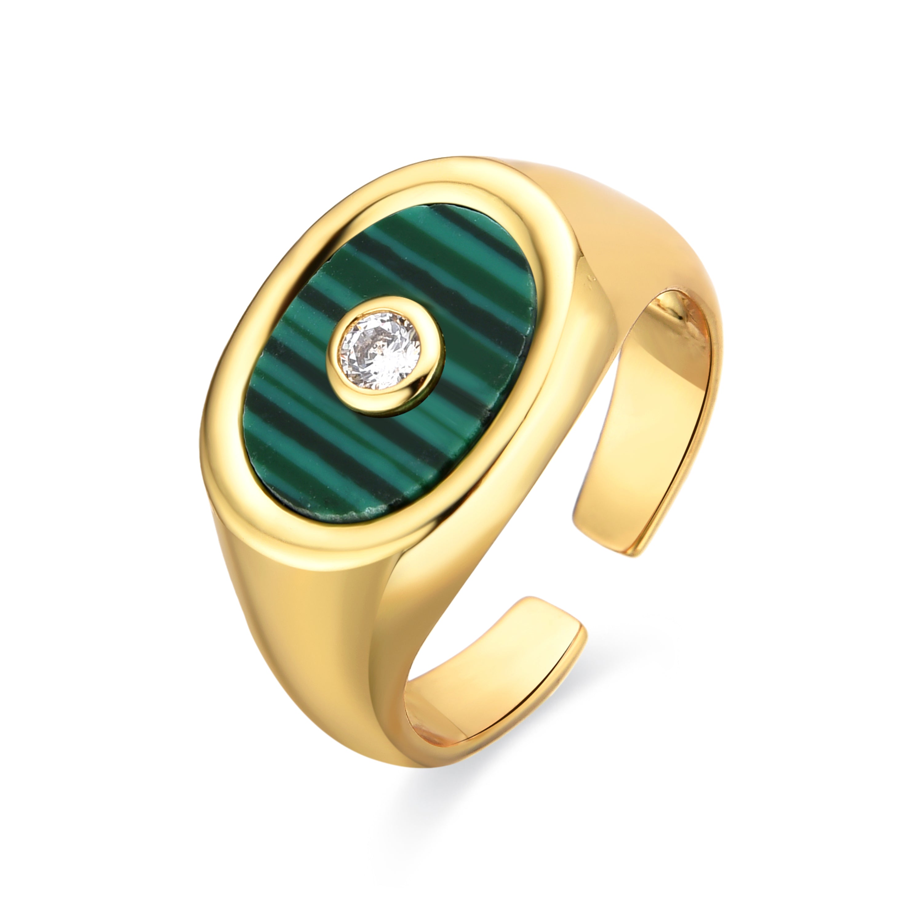 Anel com Malaquita acabamento em ouro 18k - Staxo