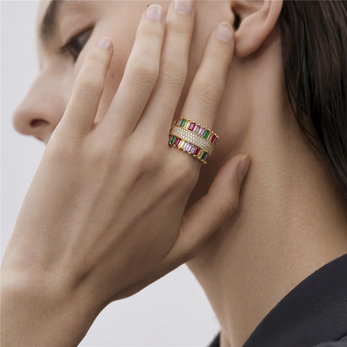 Ring with Brilliant Zirconia finished in 18k gold - Darbia