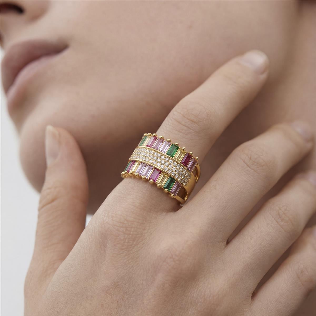 Ring with Brilliant Zirconia finished in 18k gold - Darbia