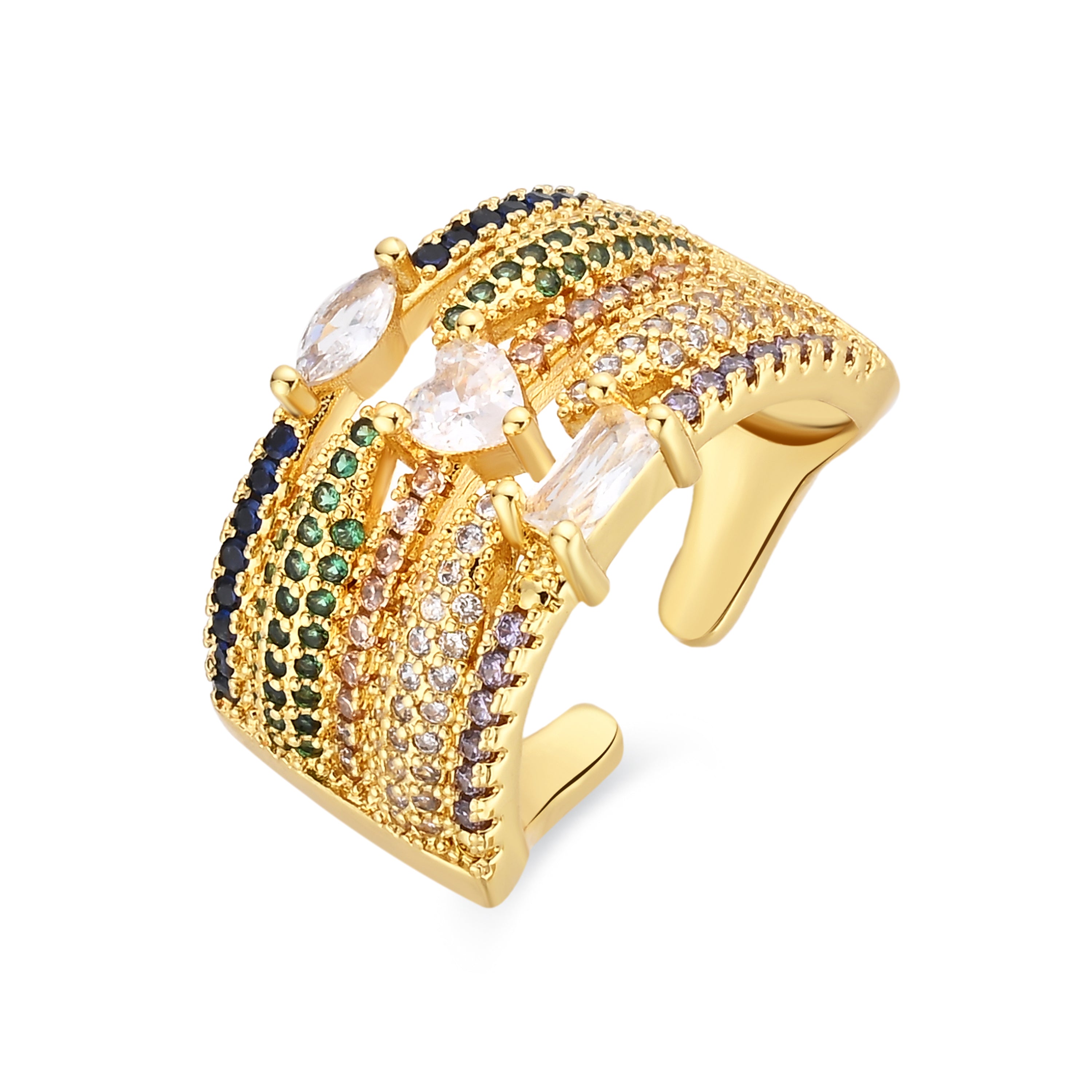 18k Yellow Gold Finished Multicolor Cubic Zirconia and Metal Alloy Ring - Thihsak