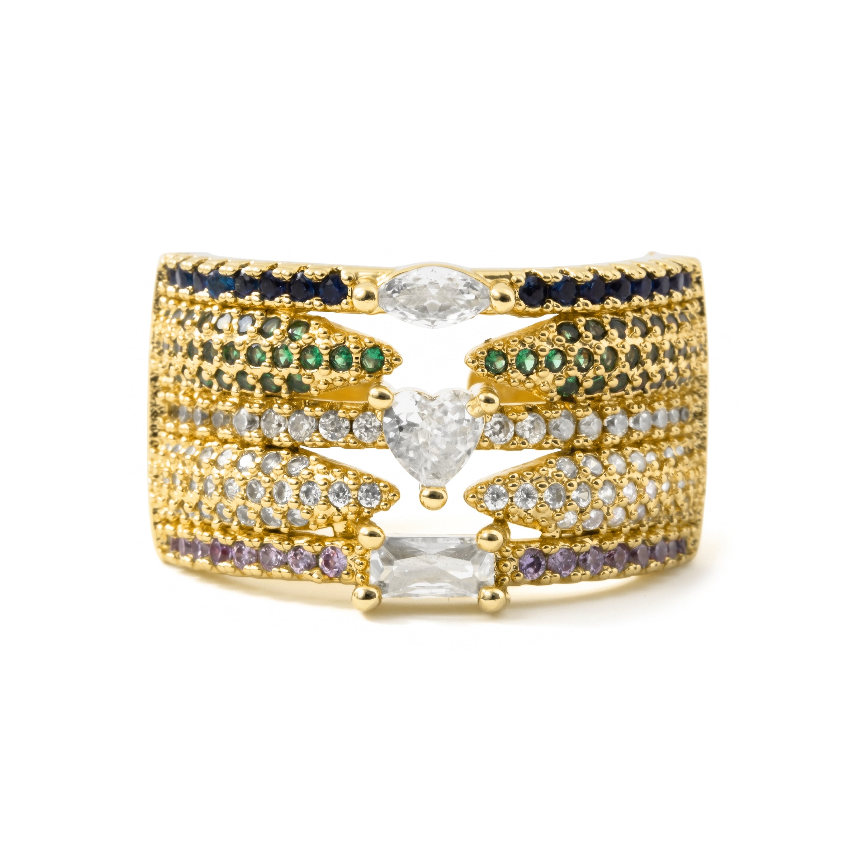 18k Yellow Gold Finished Multicolor Cubic Zirconia and Metal Alloy Ring - Thihsak