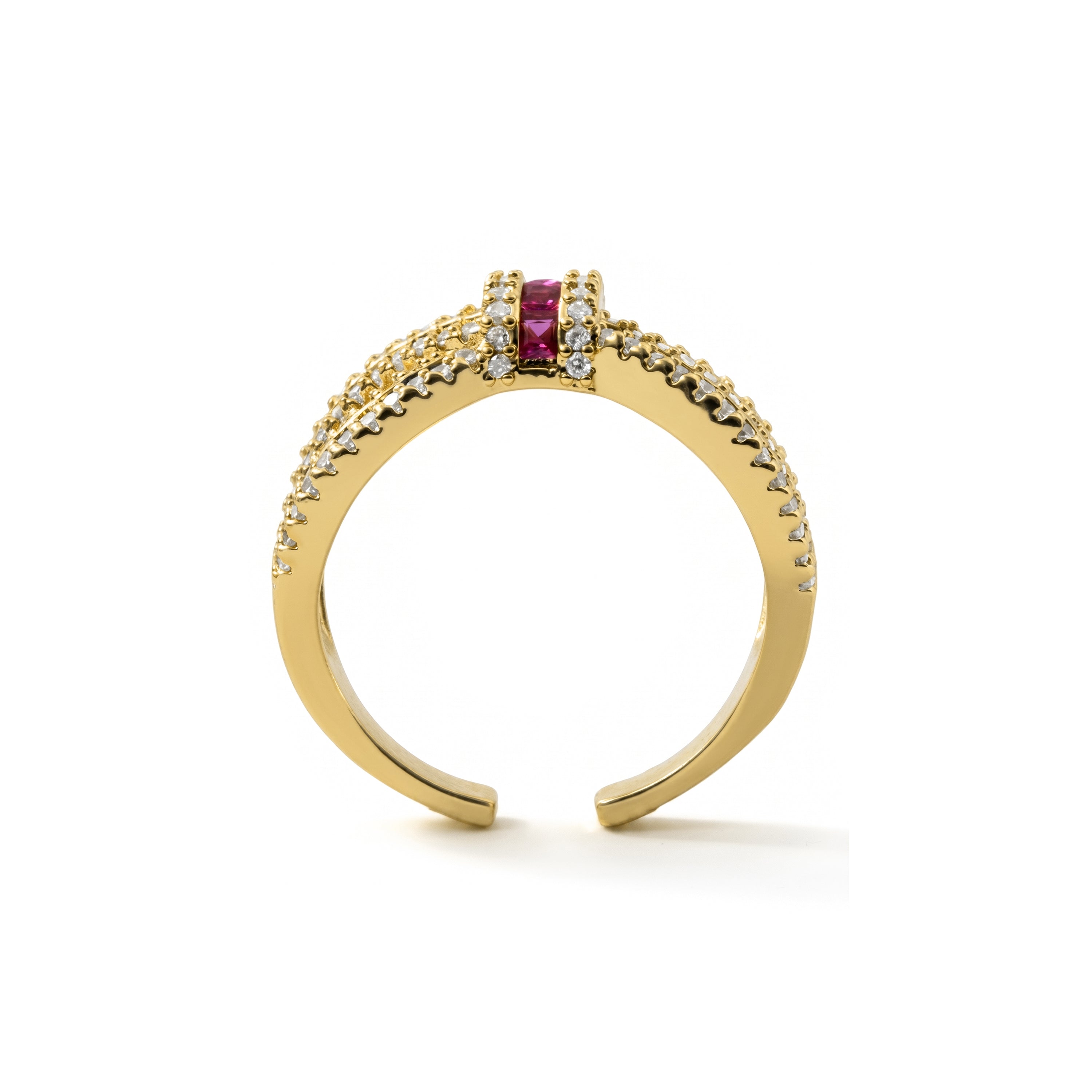 18k Yellow Gold Finished Multicolor Cubic Zirconia and Metal Alloy Ring - Thihsak