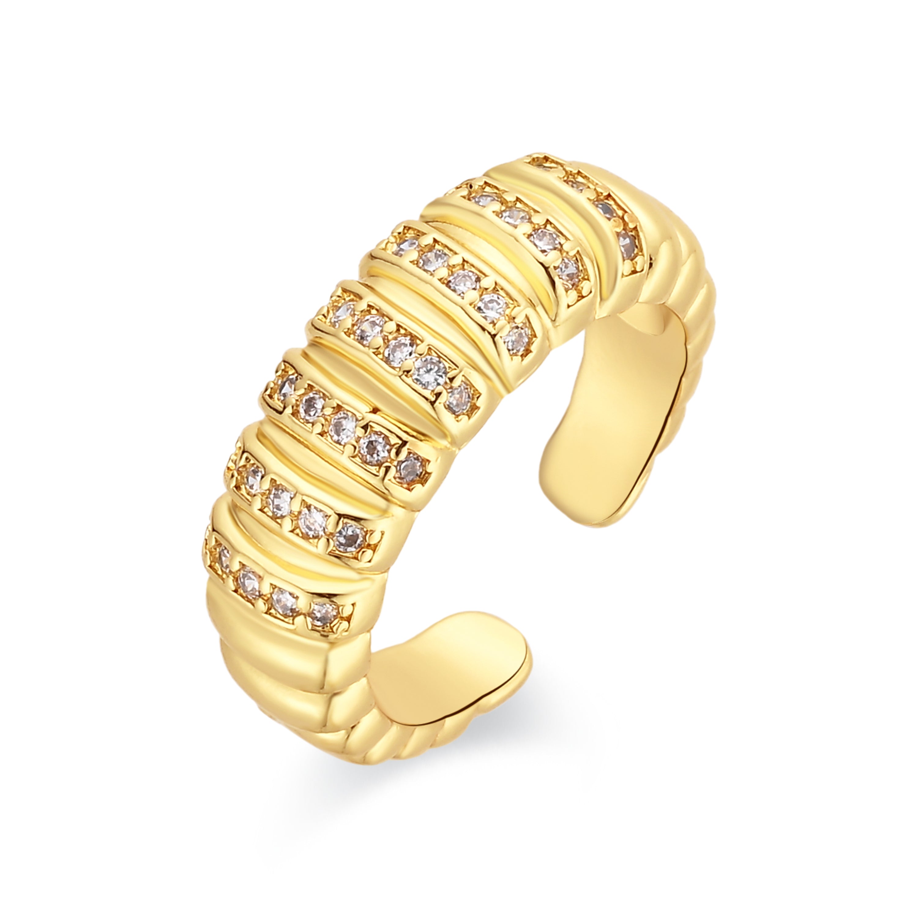18k Yellow Gold Finished Metal Alloy and Sparkling Cubic Zirconia Ring - Bakla