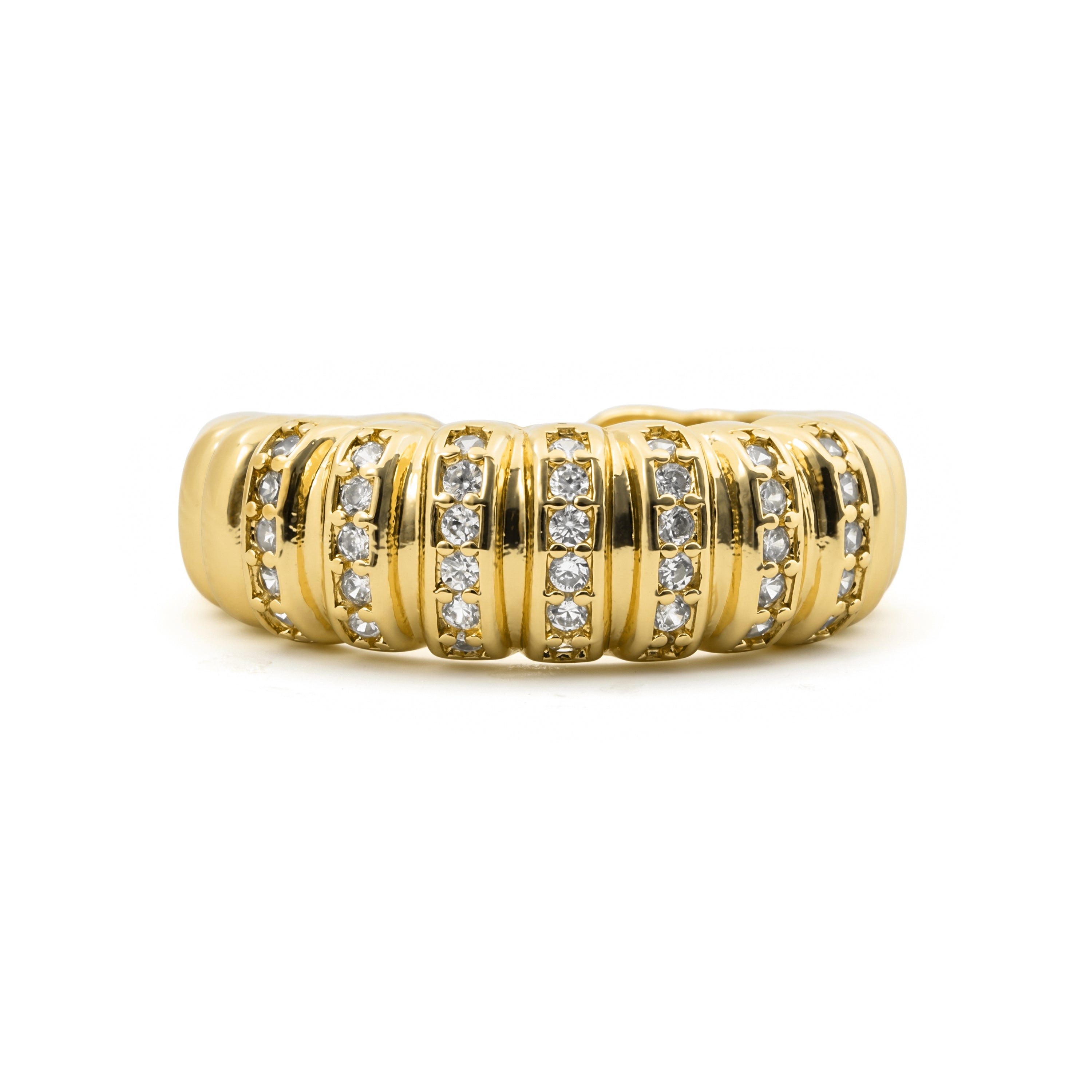 18k Yellow Gold Finished Metal Alloy and Sparkling Cubic Zirconia Ring - Bakla