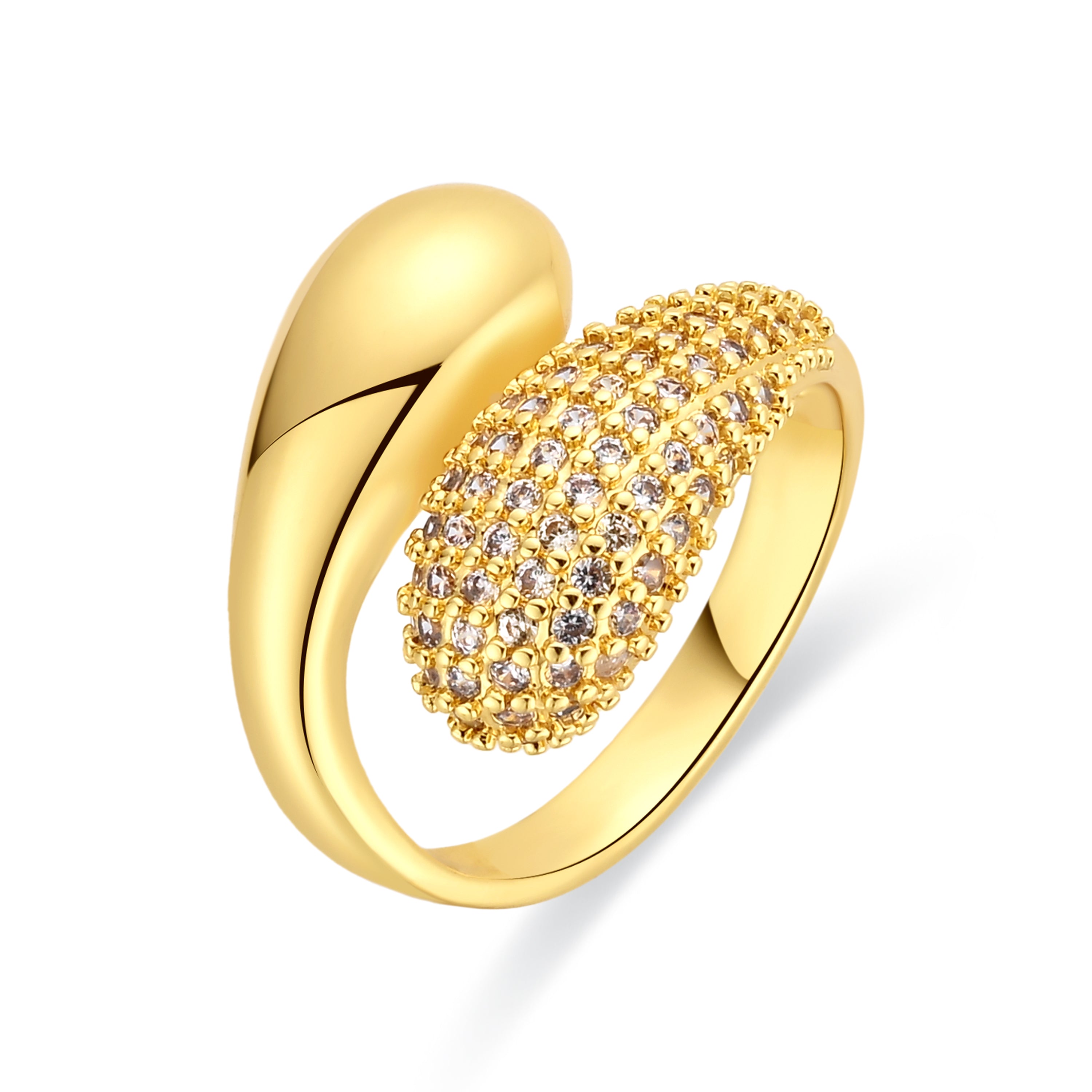 18k Yellow Gold Finished Metal Alloy Ring with Sparkling Cubic Zirconia - Hadar