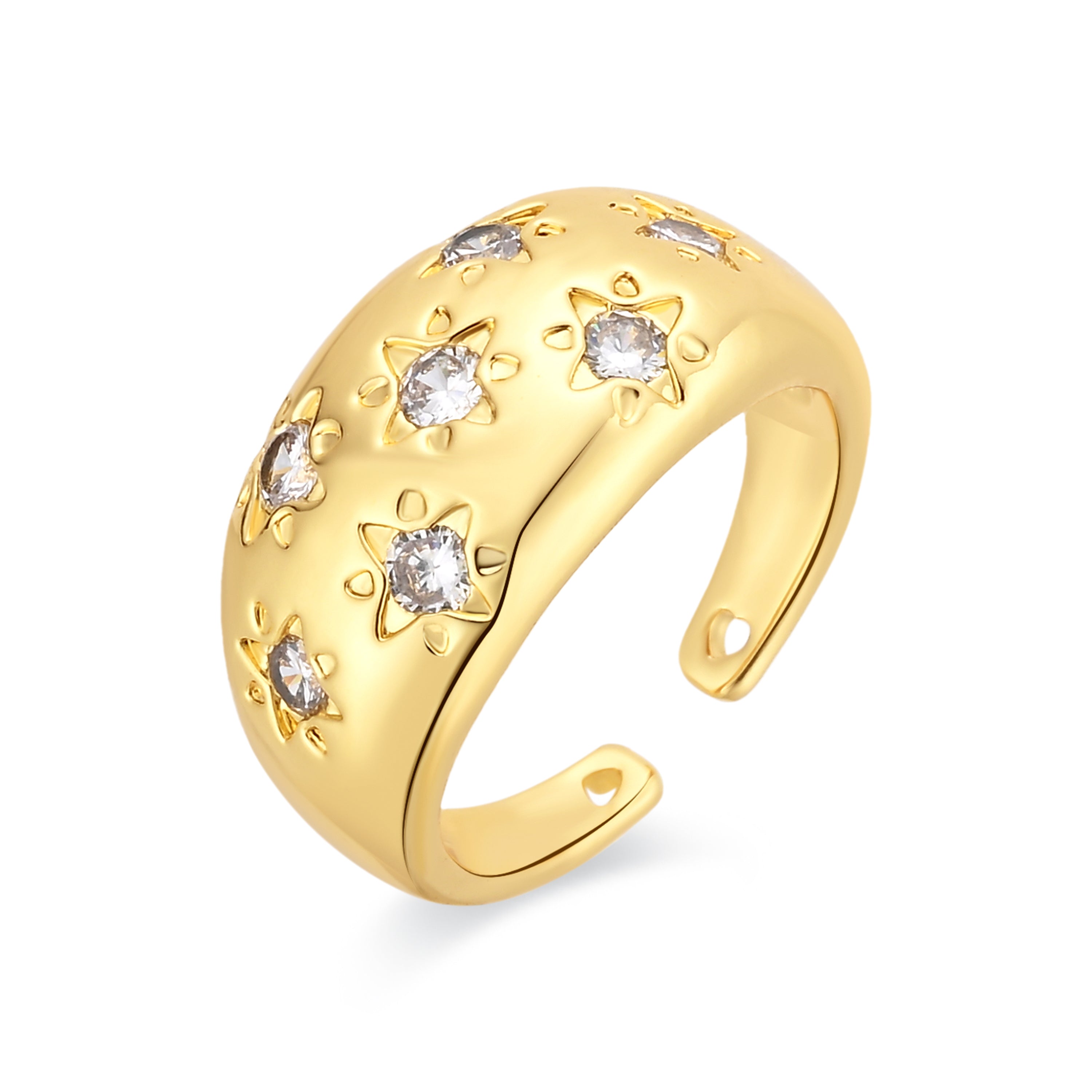 18k Yellow Gold Finished Metal Alloy and Sparkling Cubic Zirconia Ring - Juini