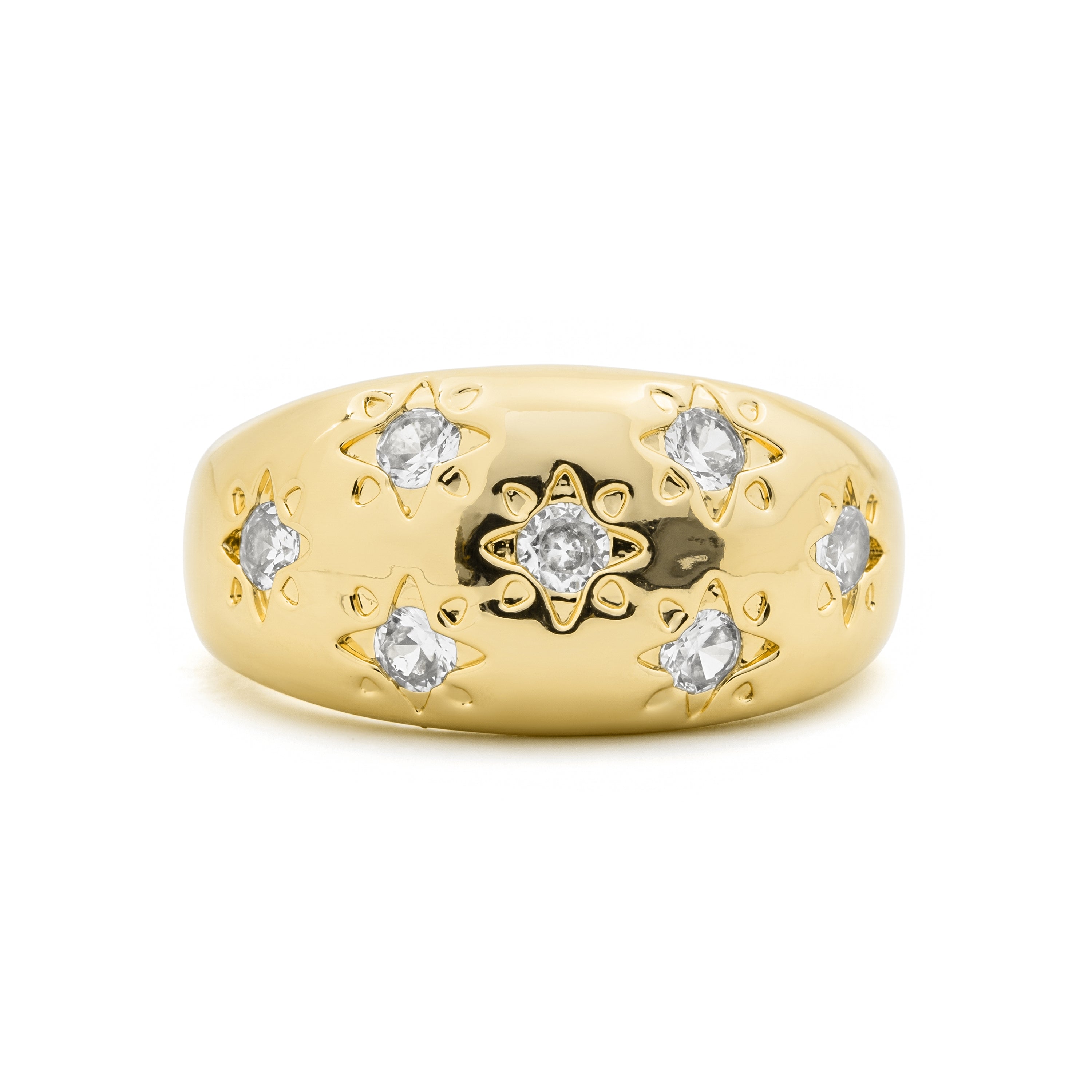 18k Yellow Gold Finished Metal Alloy and Sparkling Cubic Zirconia Ring - Juini