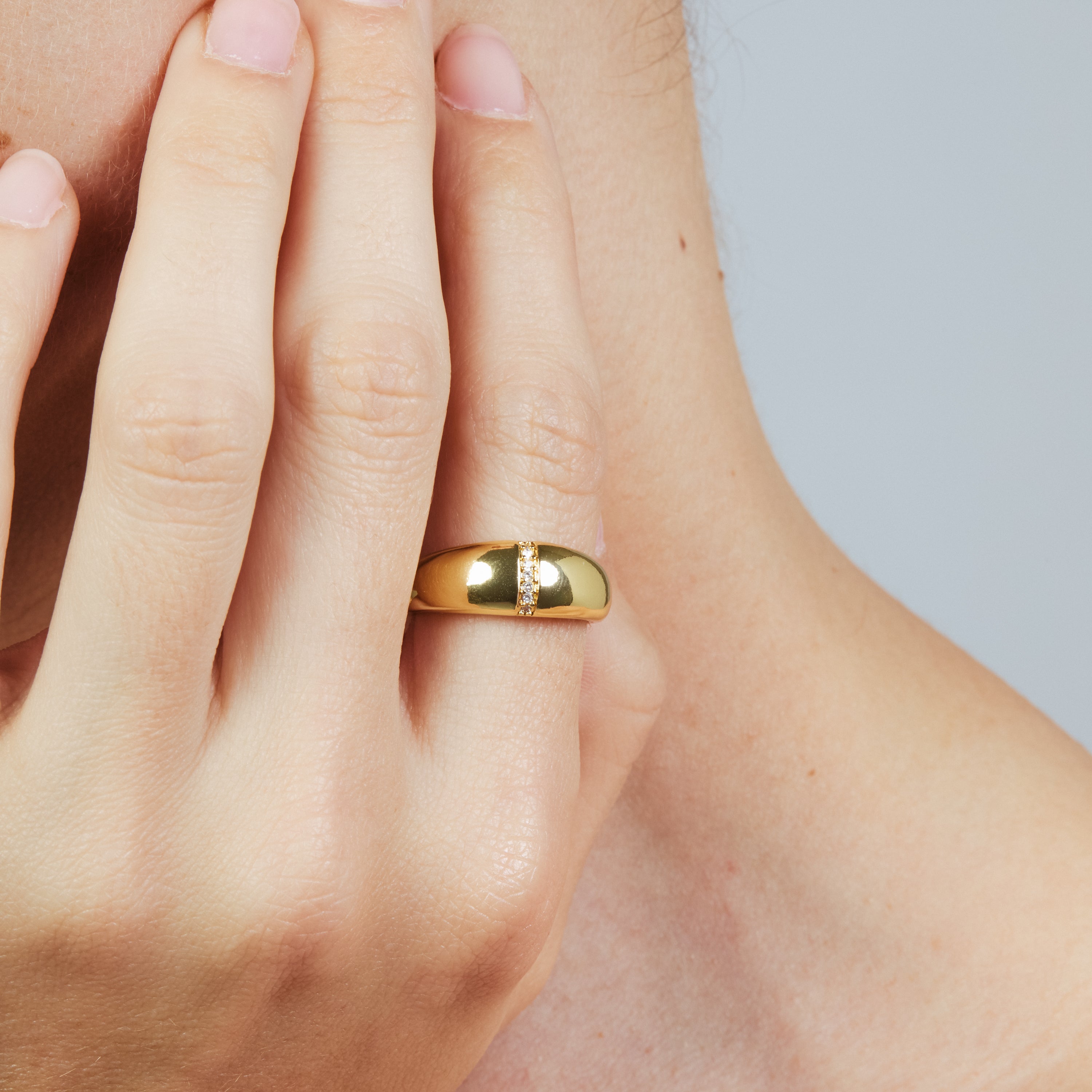 18k Yellow Gold Finished Metal Alloy Ring with Sparkling Cubic Zirconia - Dushli