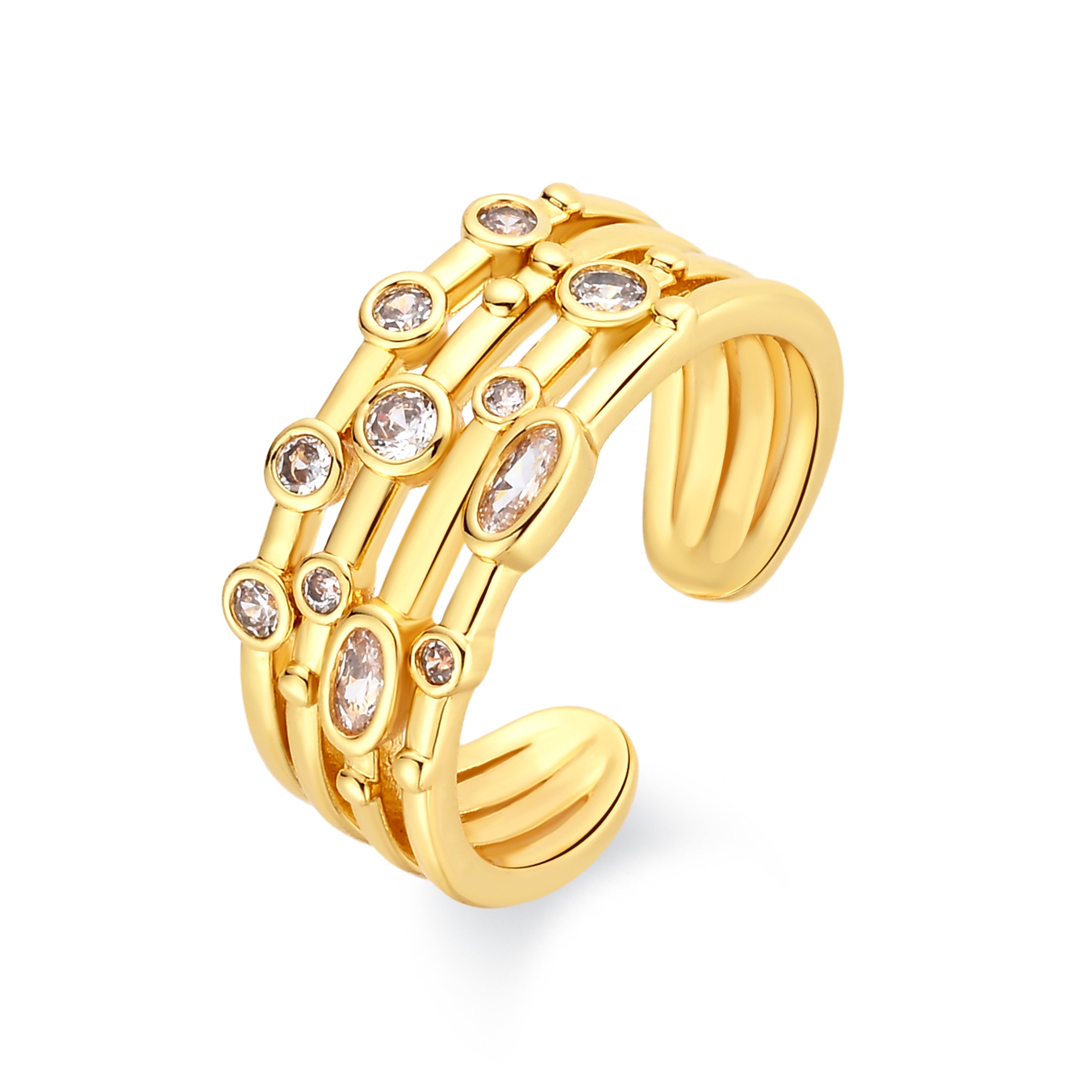 18k Yellow Gold Finished Metal Alloy and Sparkling Cubic Zirconia Ring - Ulethel
