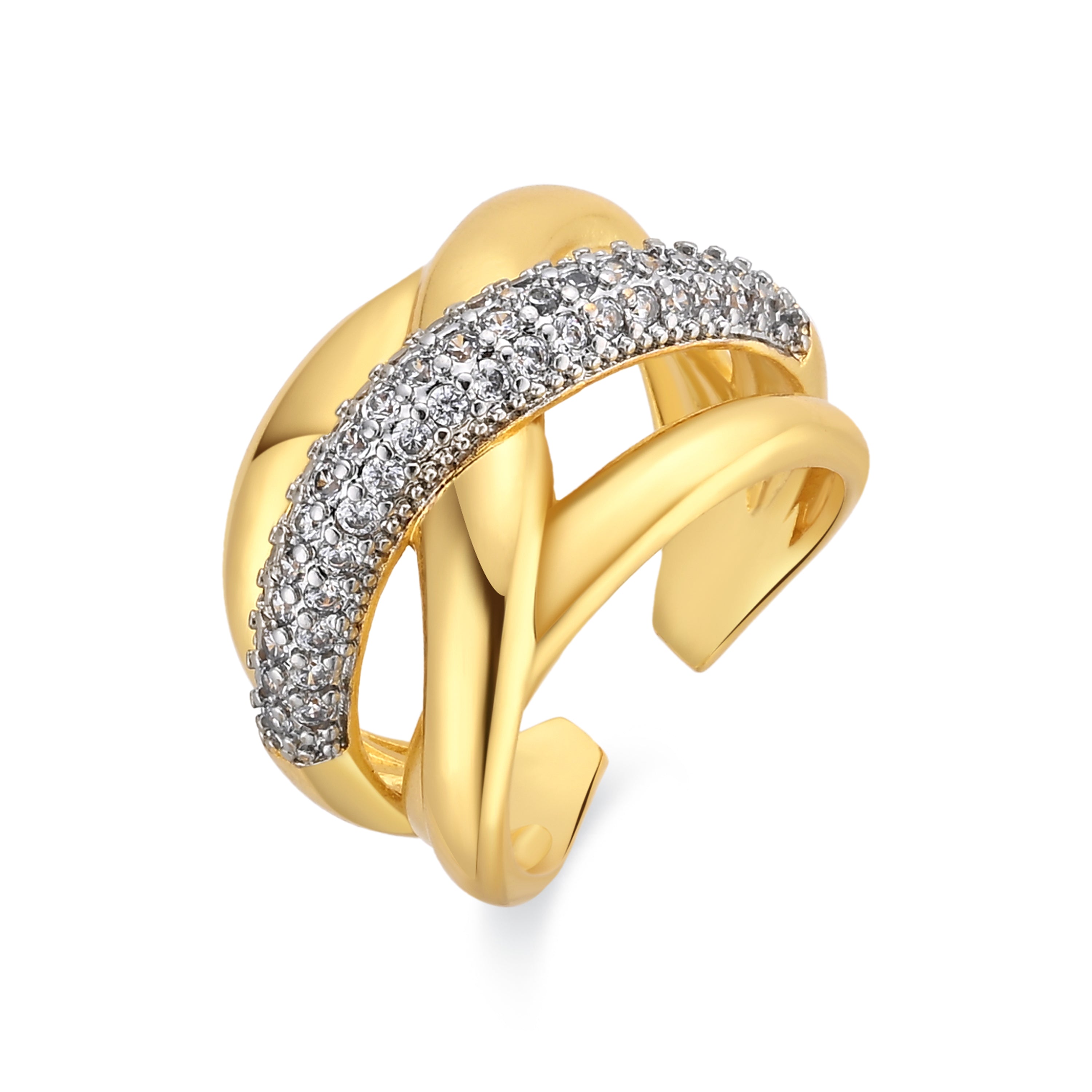 18k Yellow Gold Finished Metal Alloy and Sparkling Cubic Zirconia Ring - Prukah