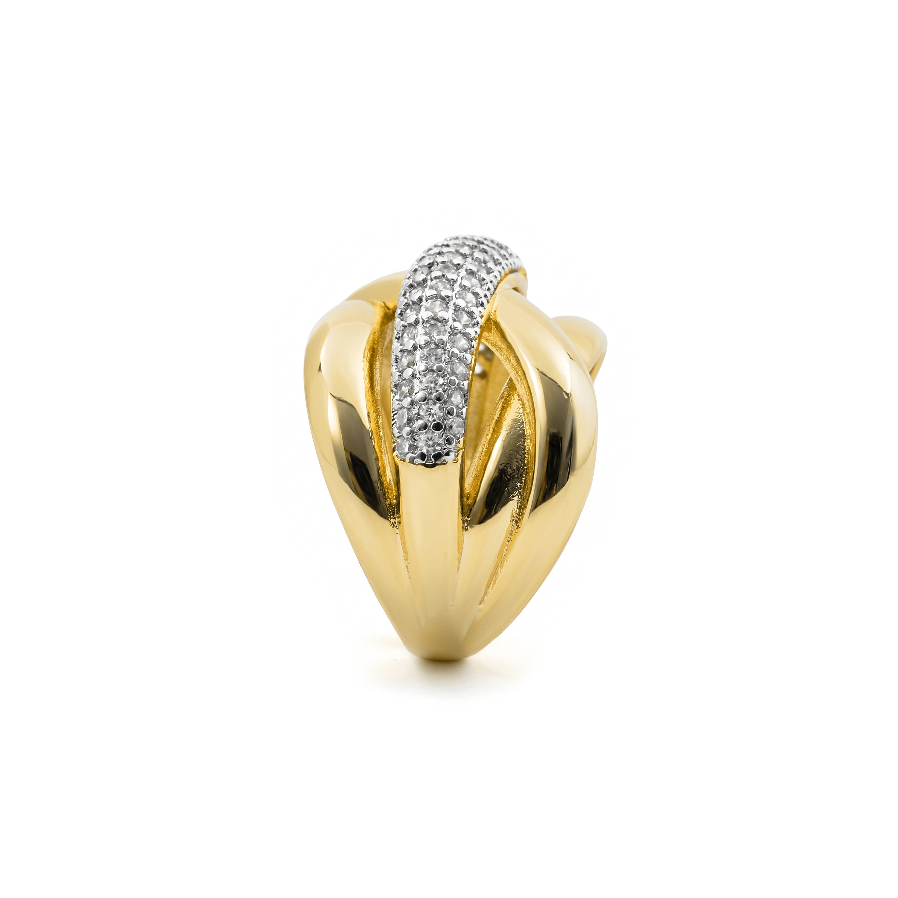 18k Yellow Gold Finished Metal Alloy and Sparkling Cubic Zirconia Ring - Prukah